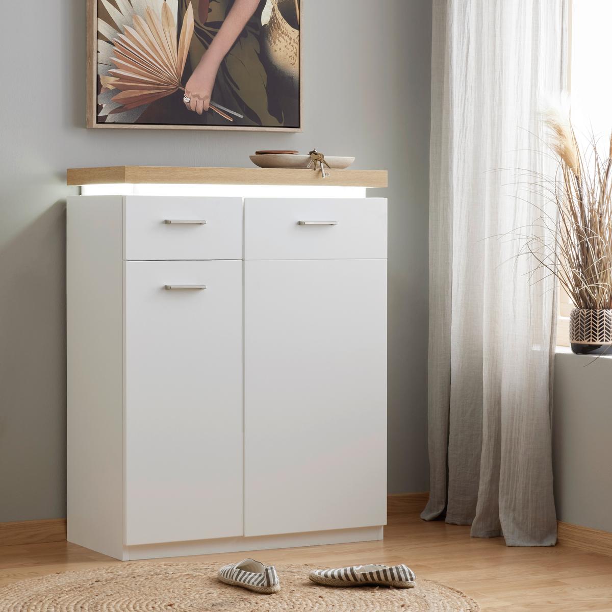 Schuhschrank in Weiß/Eichefarben - Eichefarben/Weiß, MODERN, Holzwerkstoff/Metall (75/99/38cm) - Premium Living