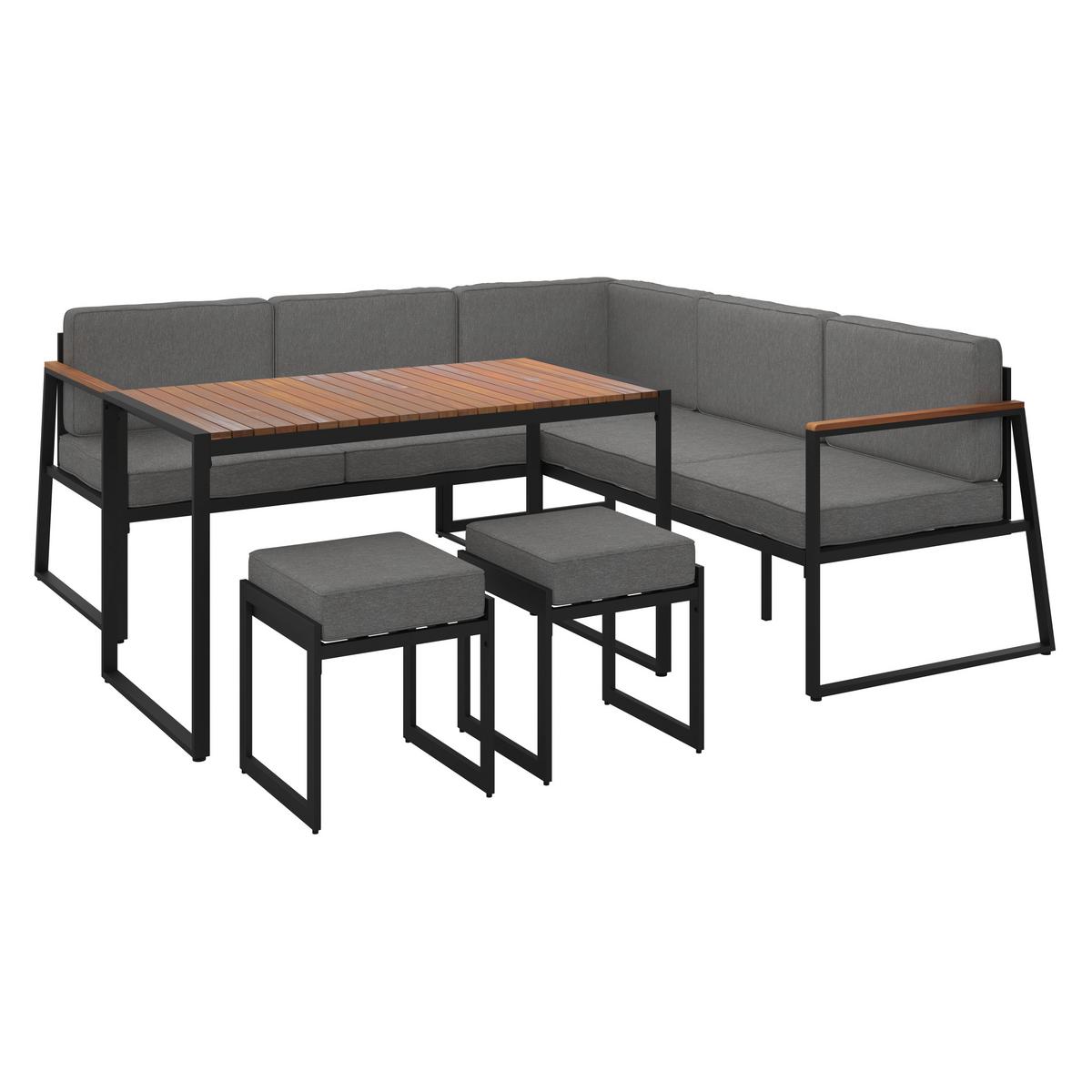 Loungegarnitur-Set Mila aus Akazie massiv - Grau, MODERN, Holz/Metall (190/72/76cm) - Based