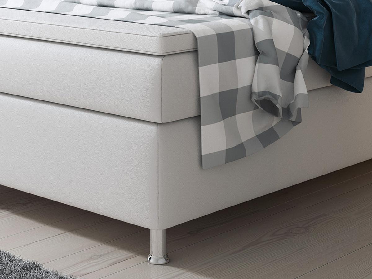 ŁÓŻKO BOXSPRING MIAMI - kolor srebrny/biały, Konventionell, skóra/metal (180/200cm) - MID.YOU