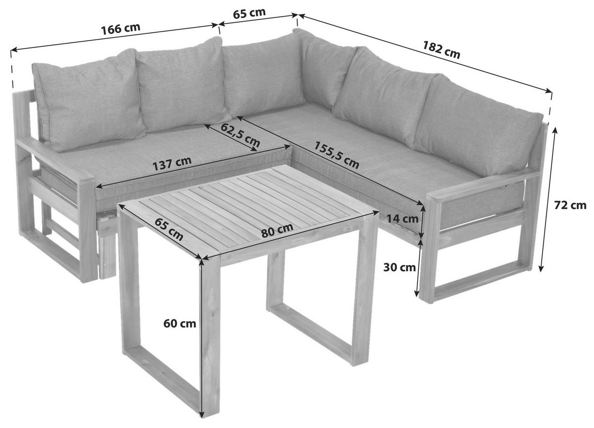 Lounge Garnitura Merida, Masivno - siva/naravne barve, Moderno, les (182/166/62,5cm) - Gardenson