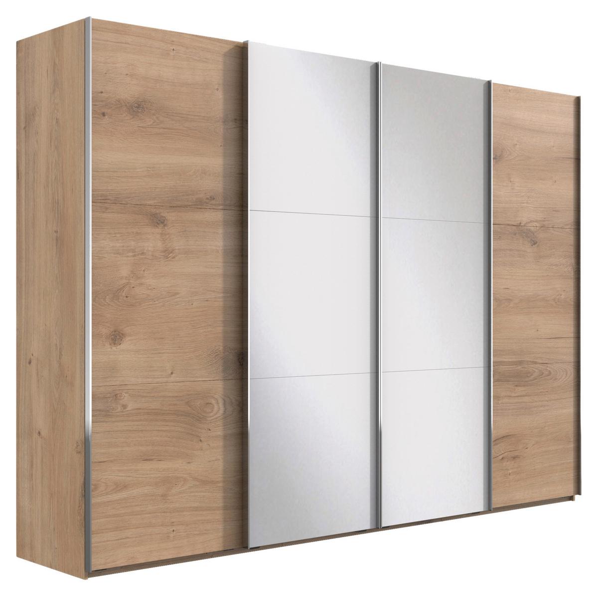 Ormar S Kliznim Vratima Level 36a - boje hrasta/boje kroma, Basics, staklo/drvni materijal (350/216/65cm) - Modern Living