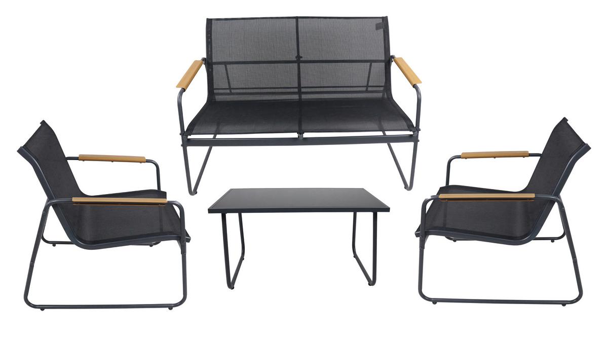 GARTENMÖBEL-SET LEXILA 4-TLG - Schwarz, Modern, Glas/Kunststoff - Gardenson