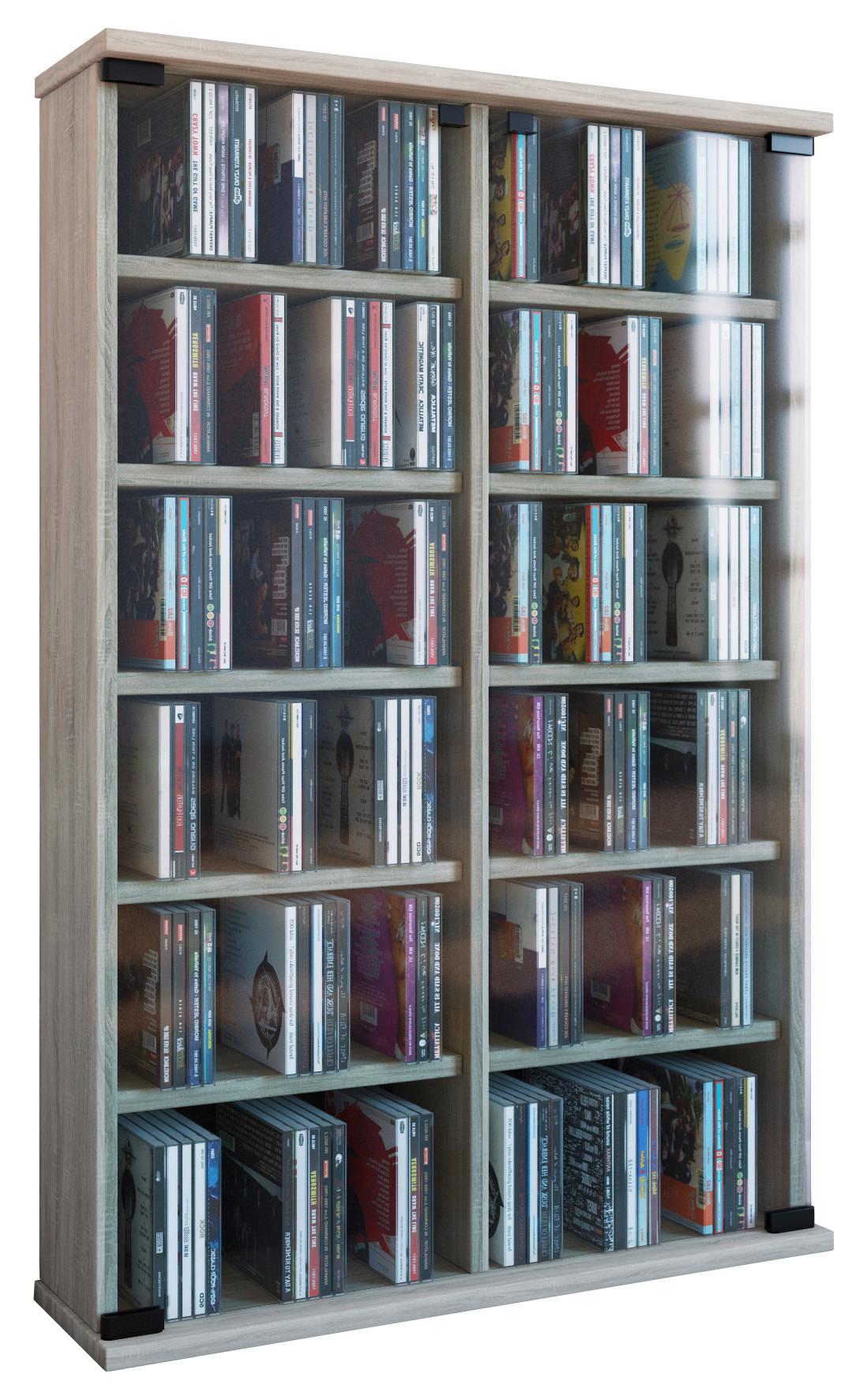 CD-Regal Roma in Eichefarbe, B: 60 cm - Eichefarben, KONVENTIONELL, Glas/Holzwerkstoff (60/92/18cm) - MID.YOU