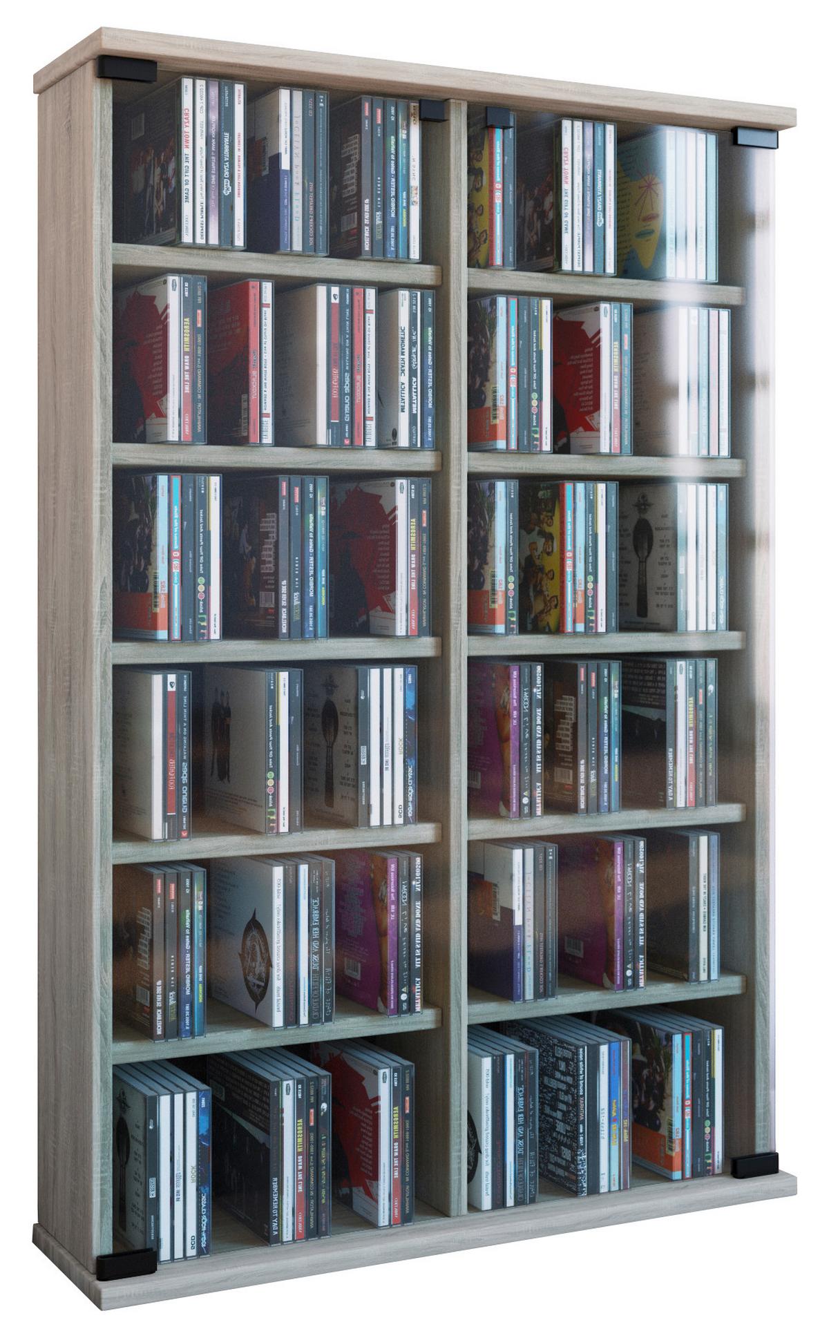 CD-Regal Roma in Eichefarbe, B: 60 cm - Eichefarben, KONVENTIONELL, Glas/Holzwerkstoff (60/92/18cm) - MID.YOU