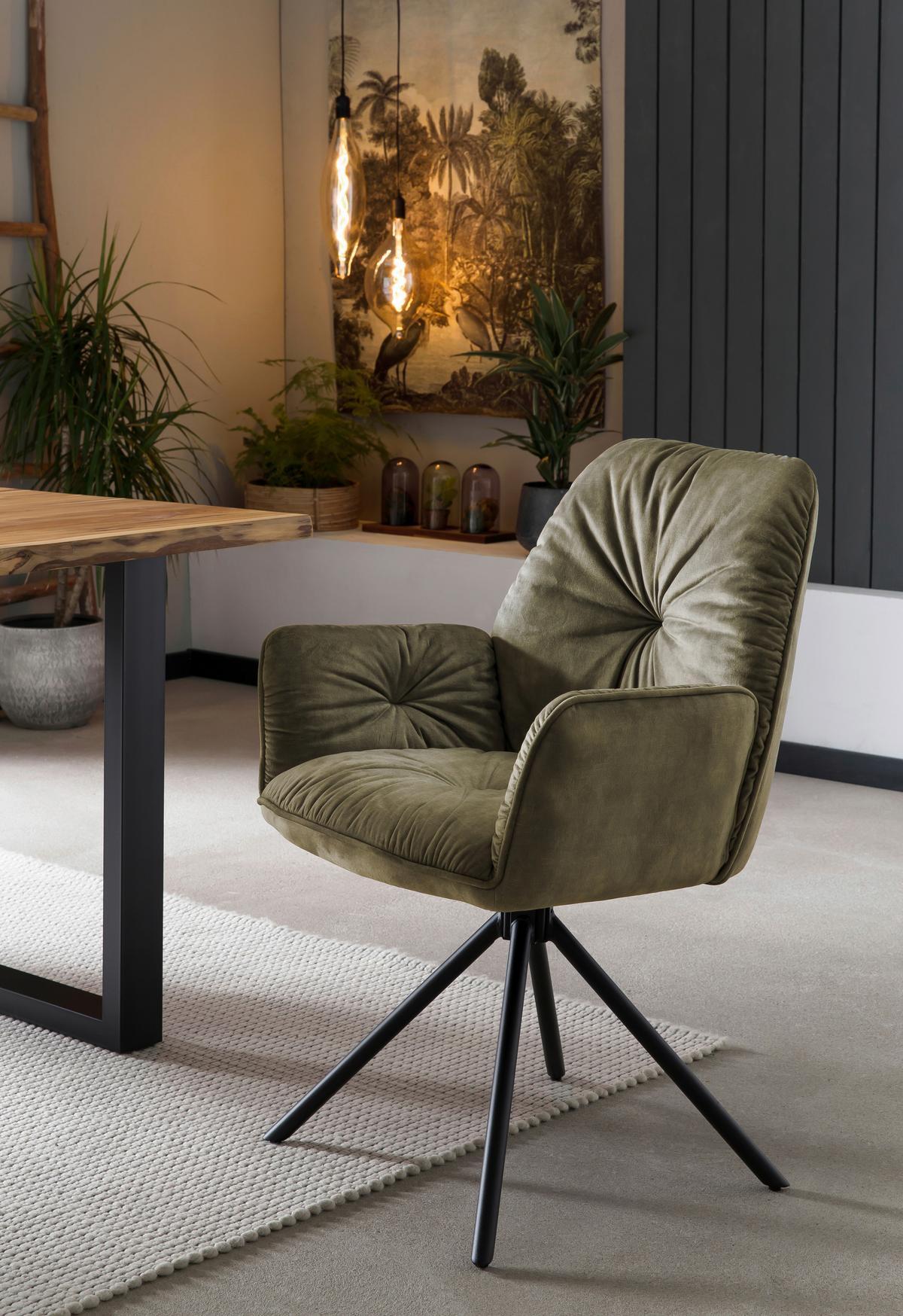 Naslanjač Vintage, Zelena, Vrtljiv - črna/zelena, Moderno, kovina/tekstil (61/90/59cm) - Livetastic