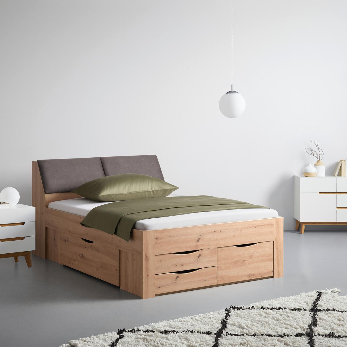 Stauraumbett in Eiche Artisan ca. 140x200cm - Eiche Artisan/Grau, Konventionell, Holzwerkstoff/Textil (140/200cm) - Mömax
