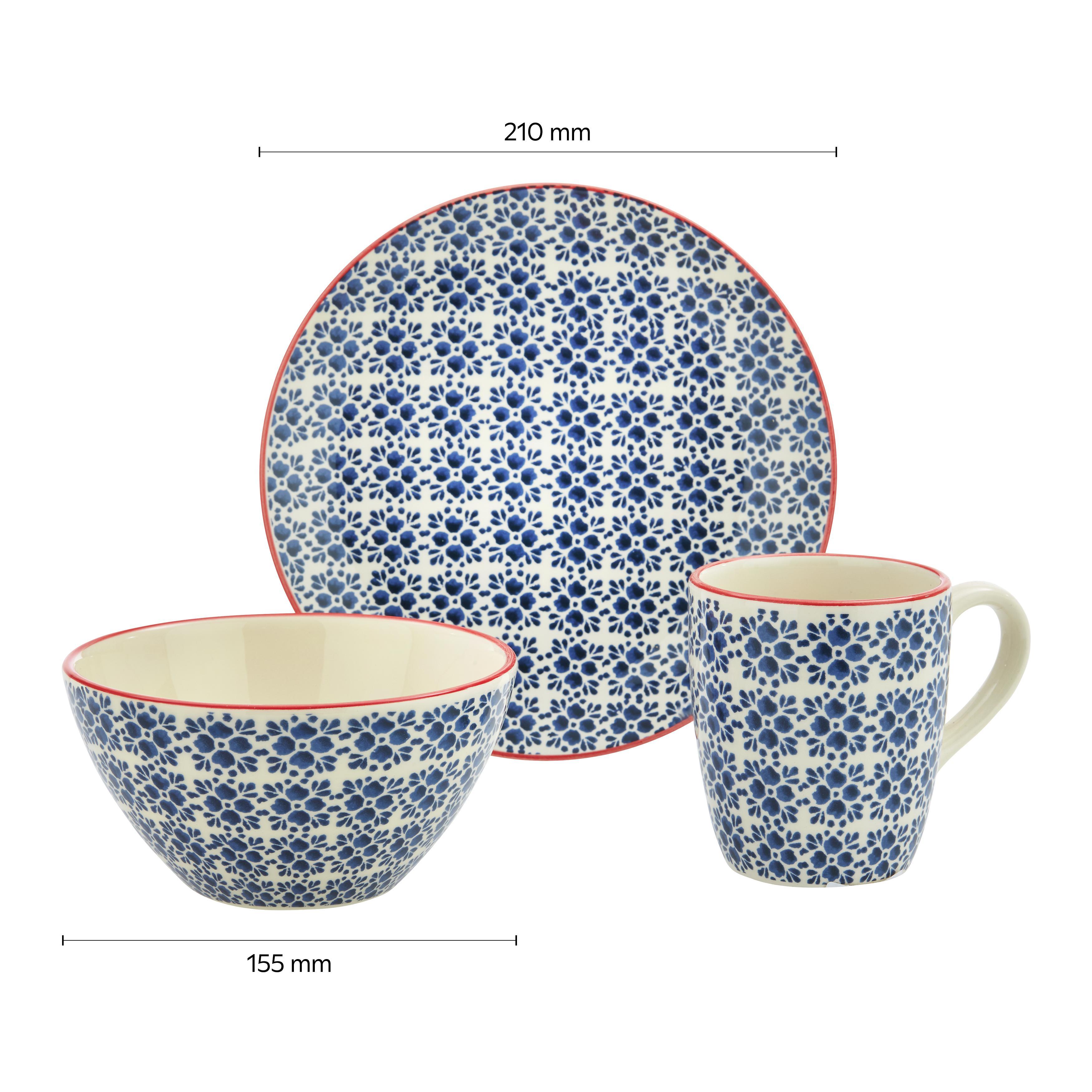 Frühstücksset aus Keramik 3-teilig ''Mosaico'' - Blau, Keramik - Bessagi Home