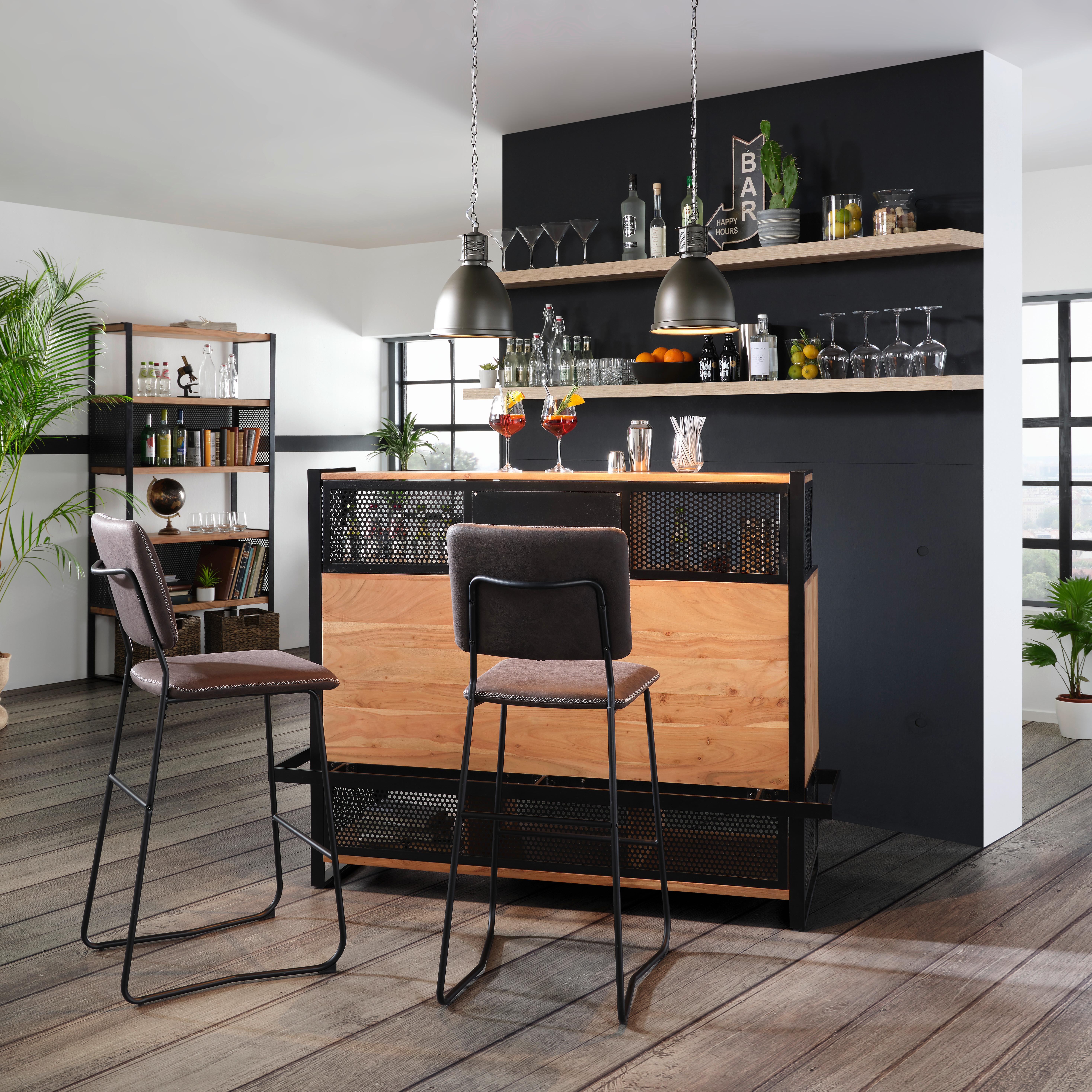 Bar aus Akazie - Schwarz/Naturfarben, Lifestyle, Holz/Metall (140/120/50cm) - Premium Living