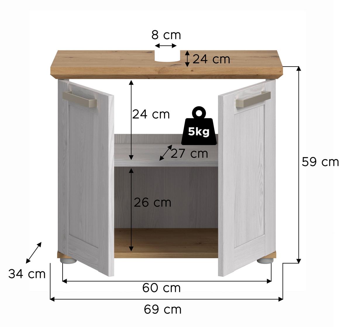 Waschbeckenunterschrank Verona Lärchenfarben/Eiche Artisan - Silberfarben/Lärchefarben, Trend, Holzwerkstoff/Kunststoff (69/59/34cm) - MID.YOU