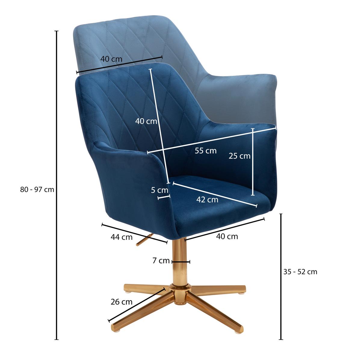 Naslanjač Wl6.307 - zlate barve/temno modra, Konvencionalno, kovina/tekstil (55/97/55cm) - MID.YOU