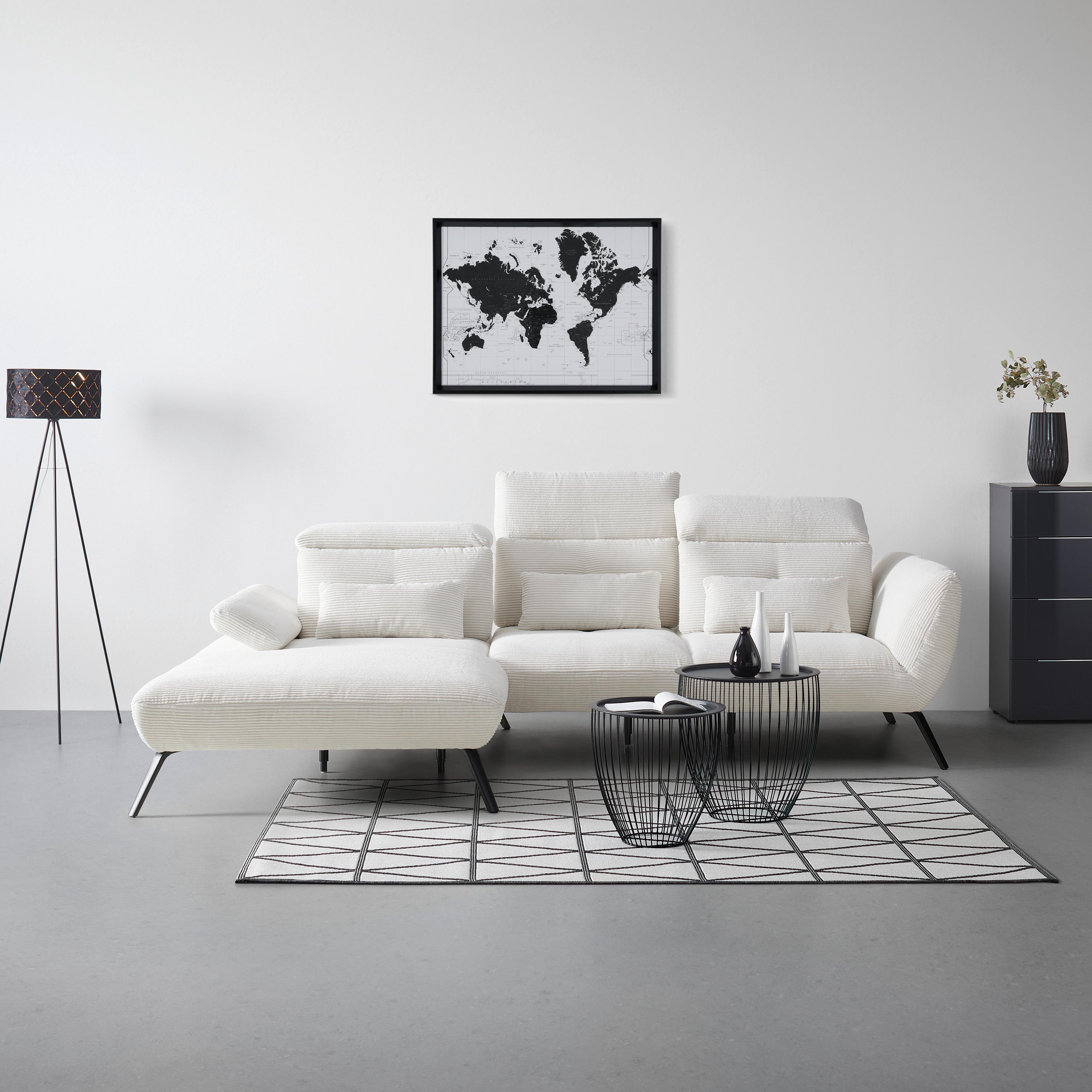 Wohnlandschaft Seattle in Weiß - Schwarz/Weiß, MODERN, Holzwerkstoff/Textil (196/301cm) - Premium Living