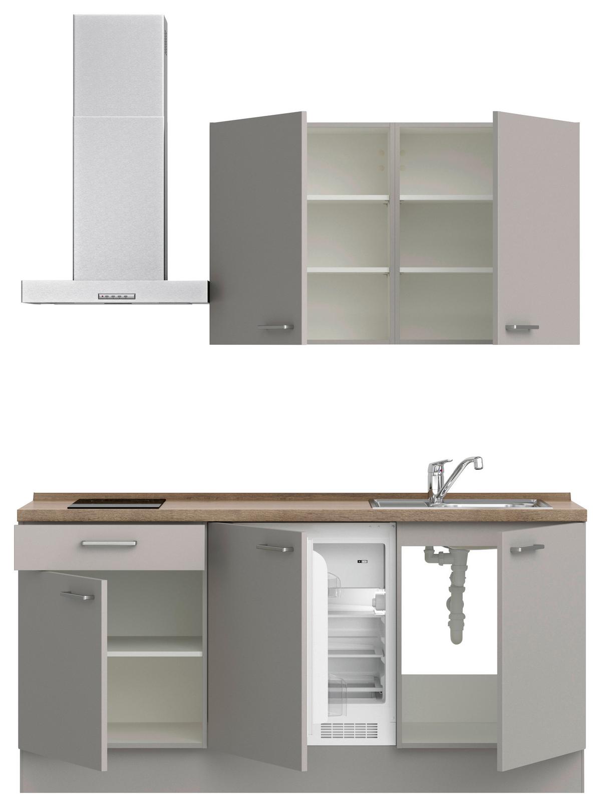 Küchenblock Touch Low m. Geräten Grau - Eiche dunkel/Edelstahlfarben, MODERN, Holzwerkstoff/Metall (180cm) - Nobilia