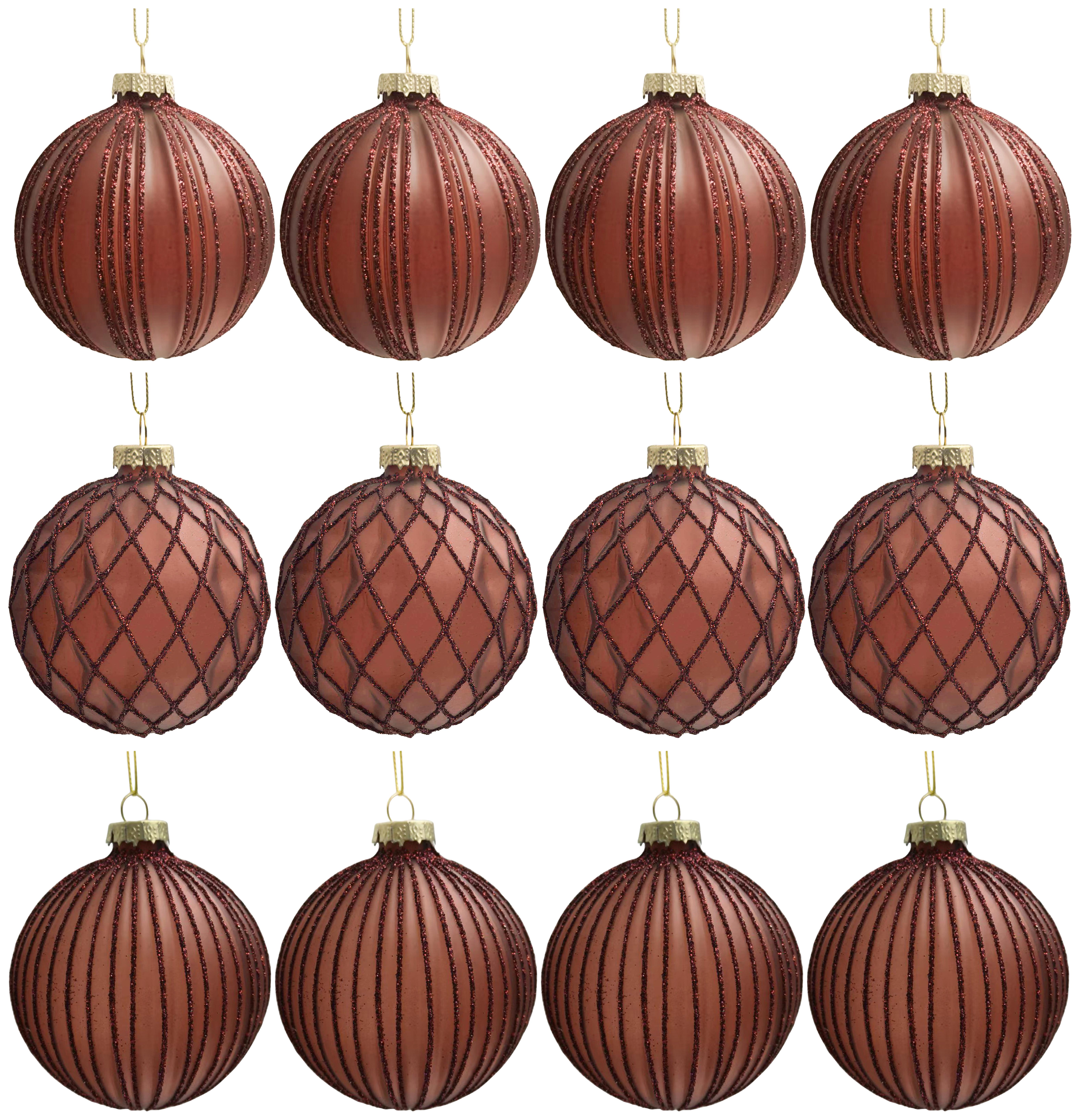 Christbaumkugel-Set Miracle Dunkelrot 12-teilig - Dunkelrot, Glas/Textil (8cm) - Mömax
