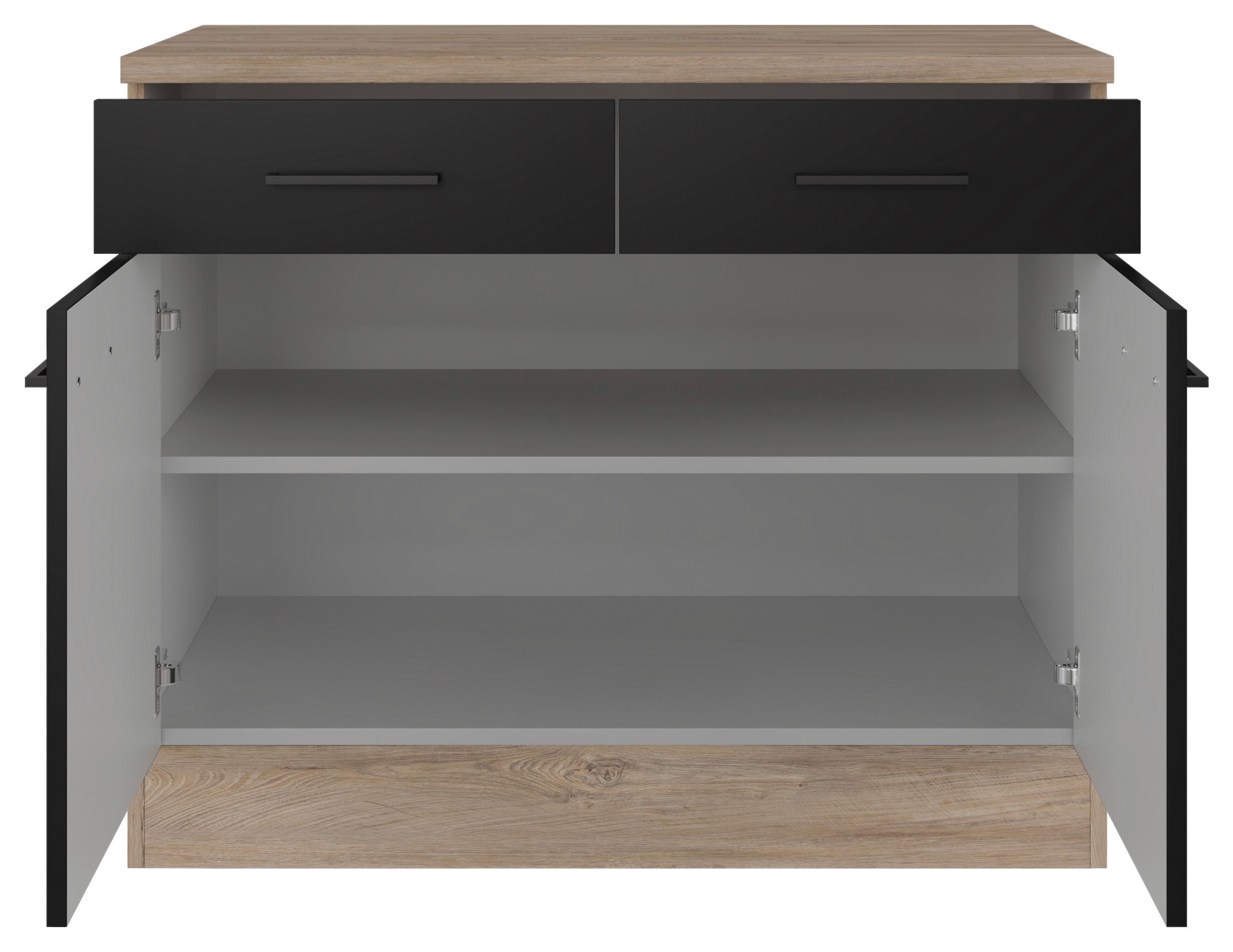 Kuhinjska Spodnja Omarica Capri, Črna, Hrast - črna/barve hrasta, Konvencionalno, kovina/leseni material (100/85/57cm) - FlexWell