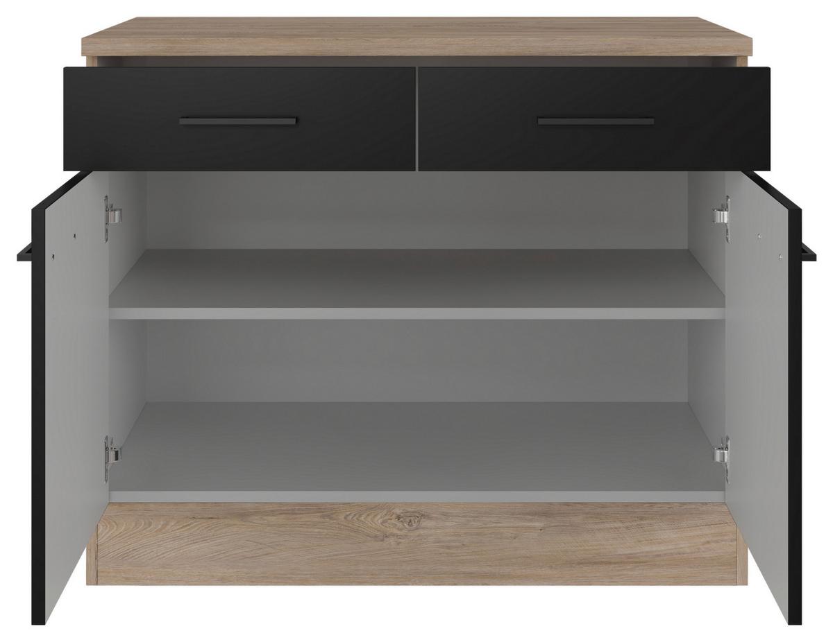 Kuhinjska Spodnja Omarica Capri, Črna, Hrast - črna/barve hrasta, Konvencionalno, kovina/leseni material (100/85/57cm) - FlexWell
