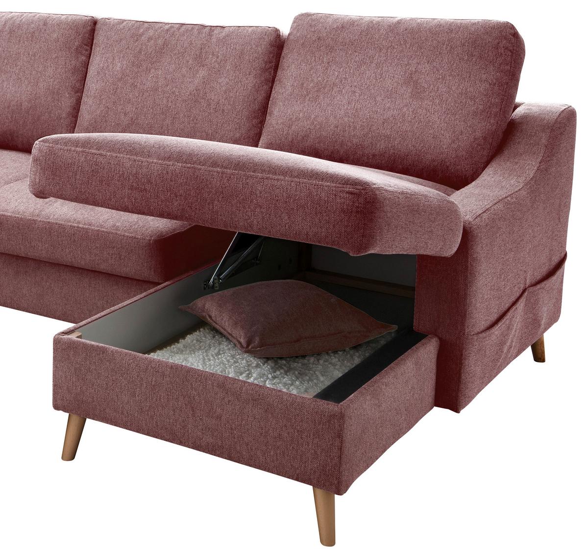 Wohnlandschaft Valentina Rosa Struktur - Rosa/Naturfarben, KONVENTIONELL, Holz/Textil (200/301/150cm) - P & B