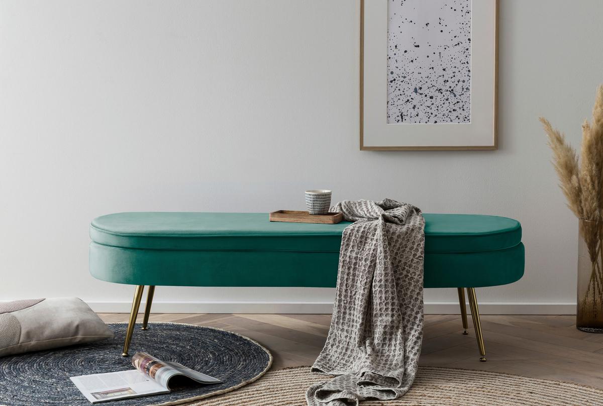 Tabure Samt, Zelena - zlate barve/zelena, Moderno, kovina/tekstil (142/41/45cm) - Livetastic