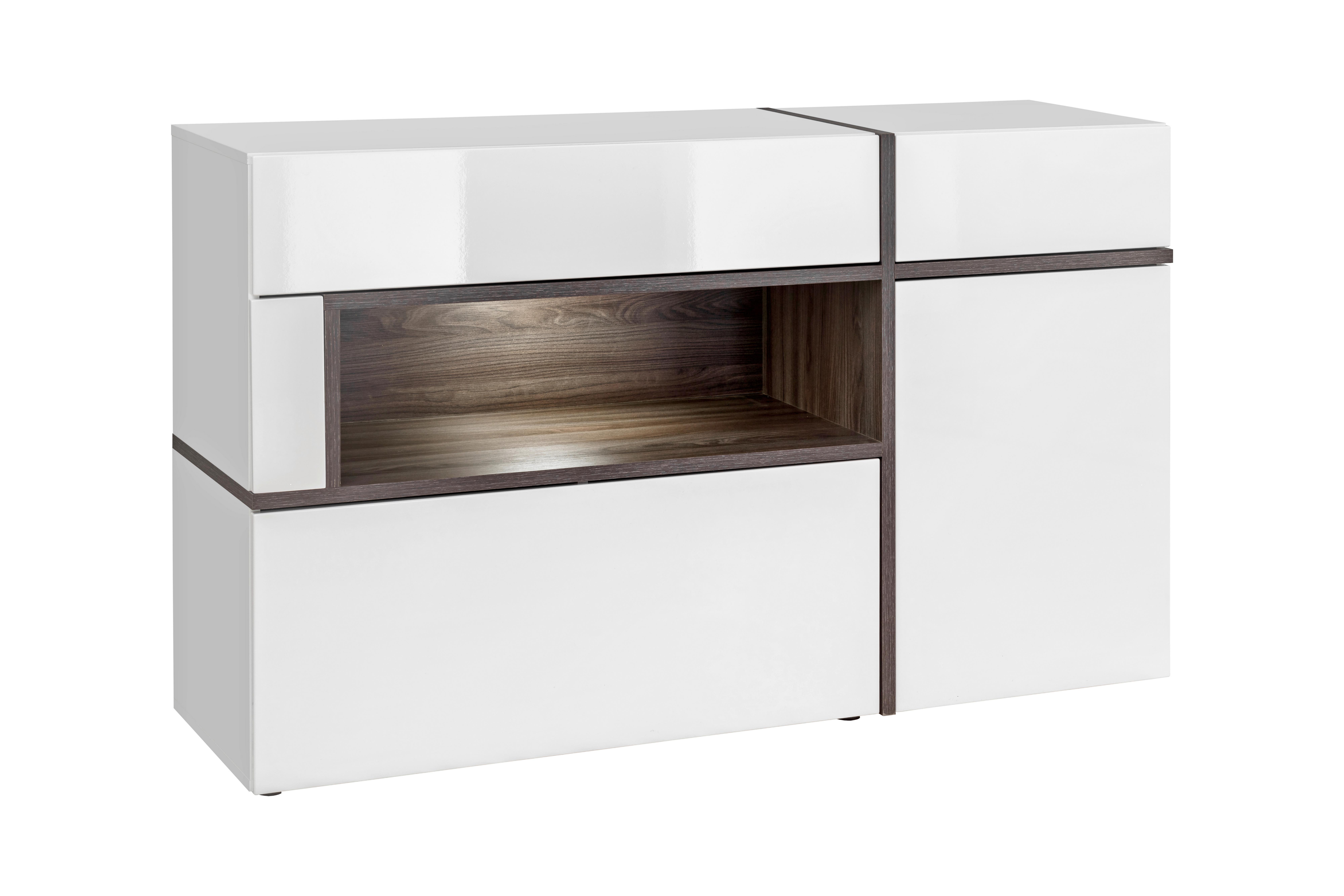 Sideboard Cross Weiß/Ulmefarben - Ulmefarben/Weiß Hochglanz, MODERN, Holzwerkstoff/Kunststoff (150/90/45cm) - Premium Living