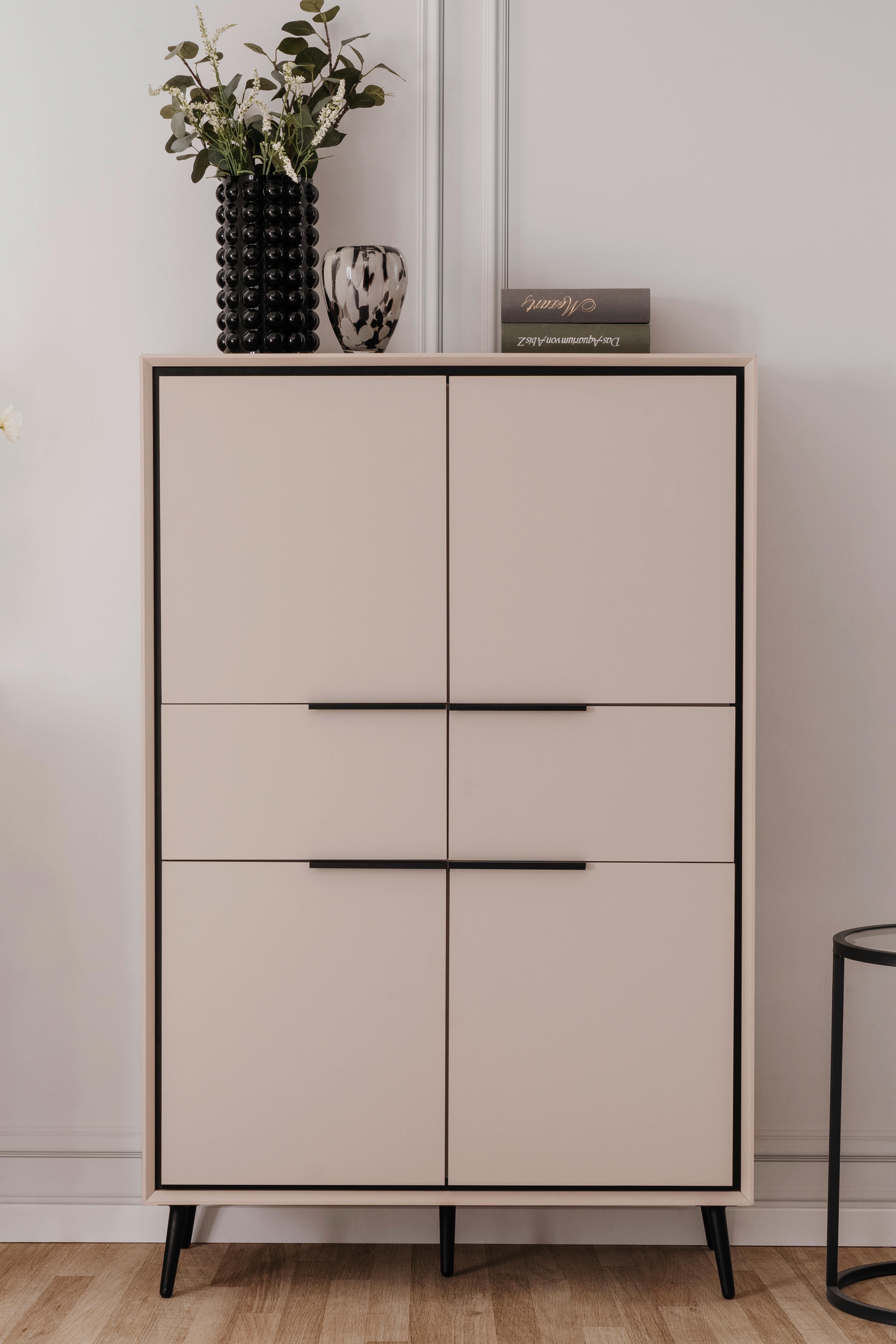KOMODA WYSOKA ARONA 53A - czarny/kolor piaskowy, Konventionell, materiał drewnopochodny/tworzywo sztuczne (90/140/38cm) - Livetastic
