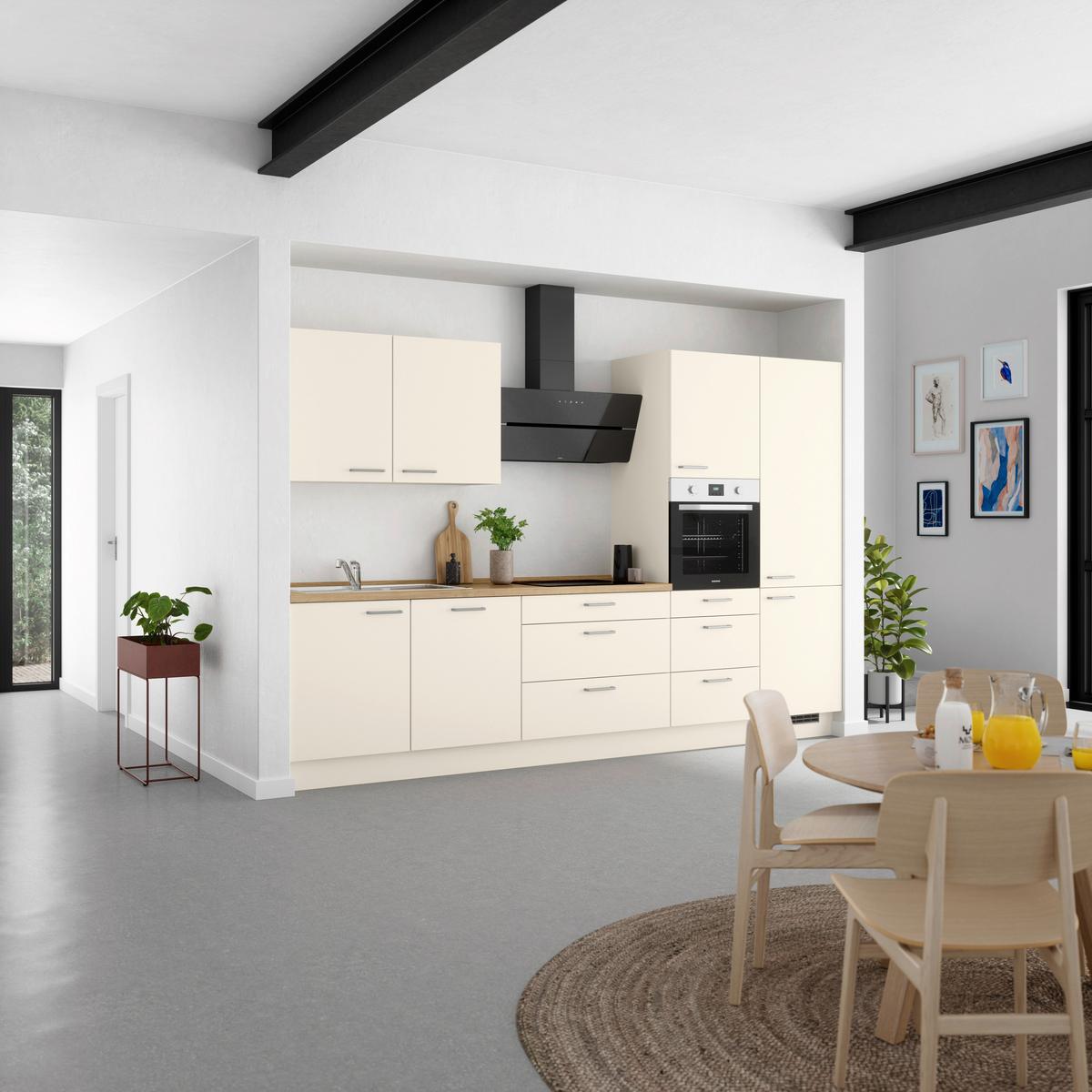 Küchenblock Touch High m. Geräten Magnolie - Edelstahlfarben/Eichefarben, MODERN, Holzwerkstoff/Metall (330cm) - Nobilia