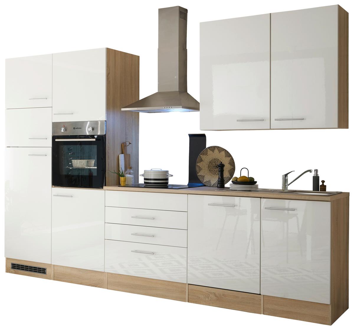 Moderen Kuhinjski Blok Brez Aparatov Laurel, Bela, Hrast - bela/hrast sonoma, Moderno, leseni material (310cm) - MID.YOU