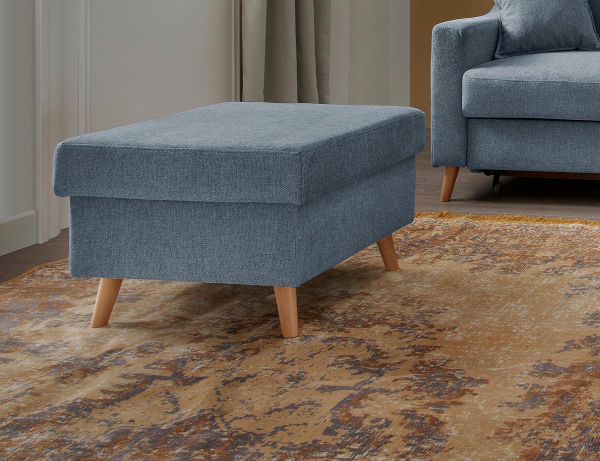 Hocker Valentina Blau Struktur - Blau/Naturfarben, KONVENTIONELL, Holz/Textil (61/43/61cm) - P & B