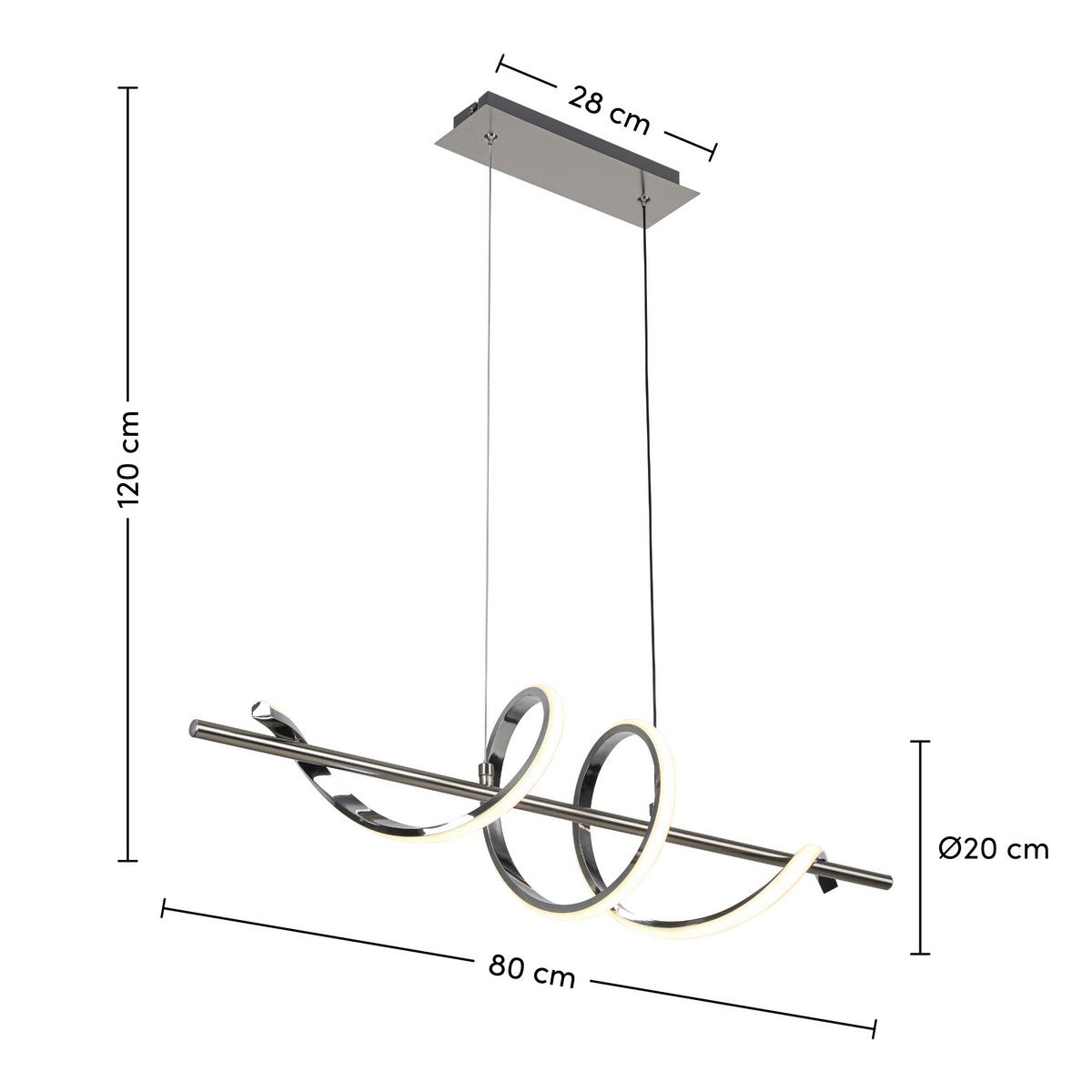 LED-Hängeleuchte Lina Chrom-/Nickelfarben max. 20 W - Chromfarben/Nickelfarben, MODERN, Kunststoff/Metall (20/80/120cm) - Mömax