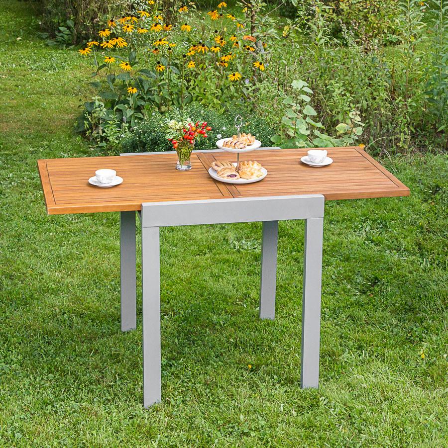Balkon Naturfarben Akazie ausziehbar ca. 65x75x65cm - Silberfarben/Naturfarben, MODERN, Holz/Metall (65-130/75/65cm) - Gardenson