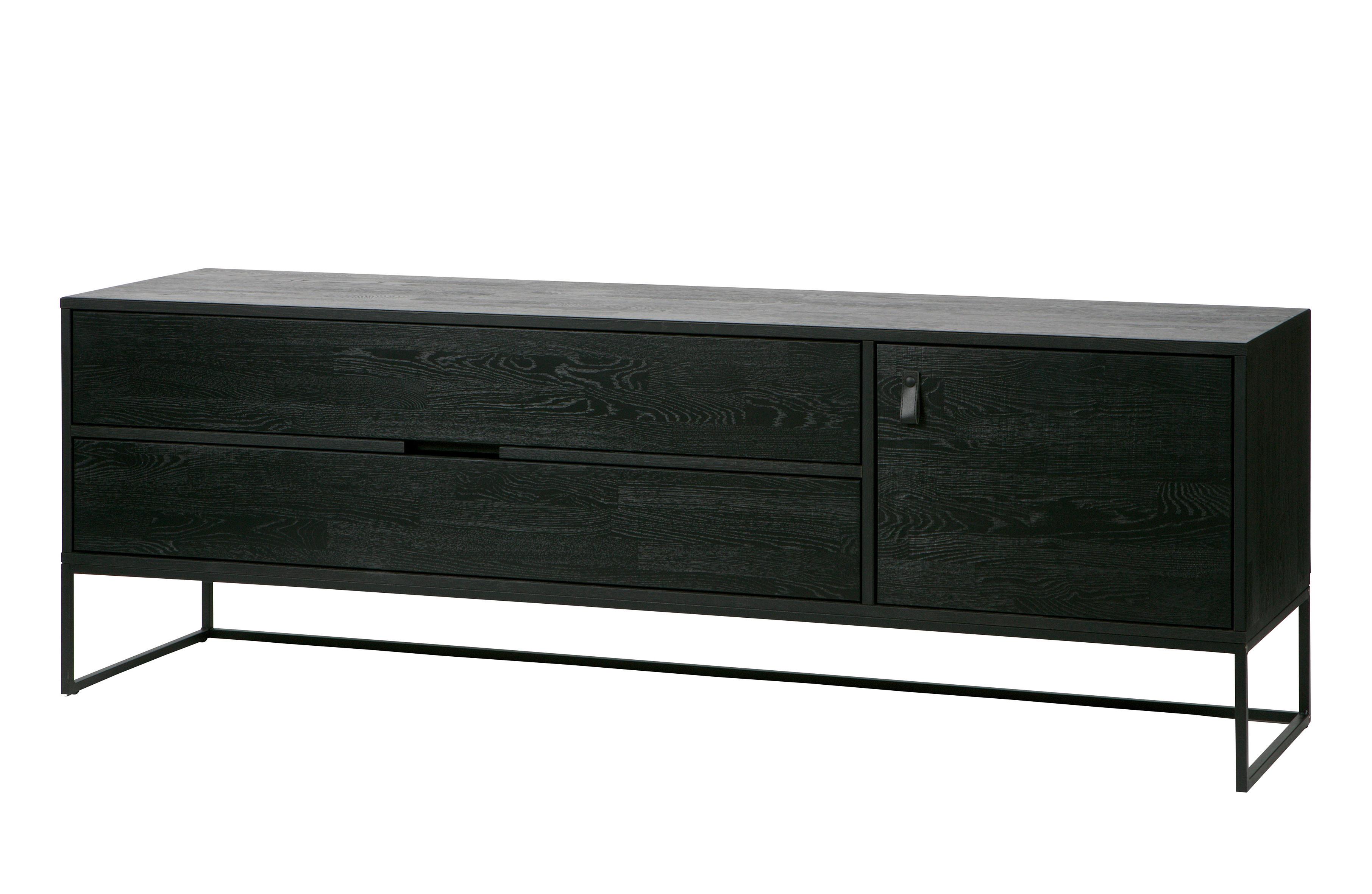 Lowboard Silas Schwarz - Schwarz, Design, Leder/Holz (180/60,5/44cm) - Livetastic