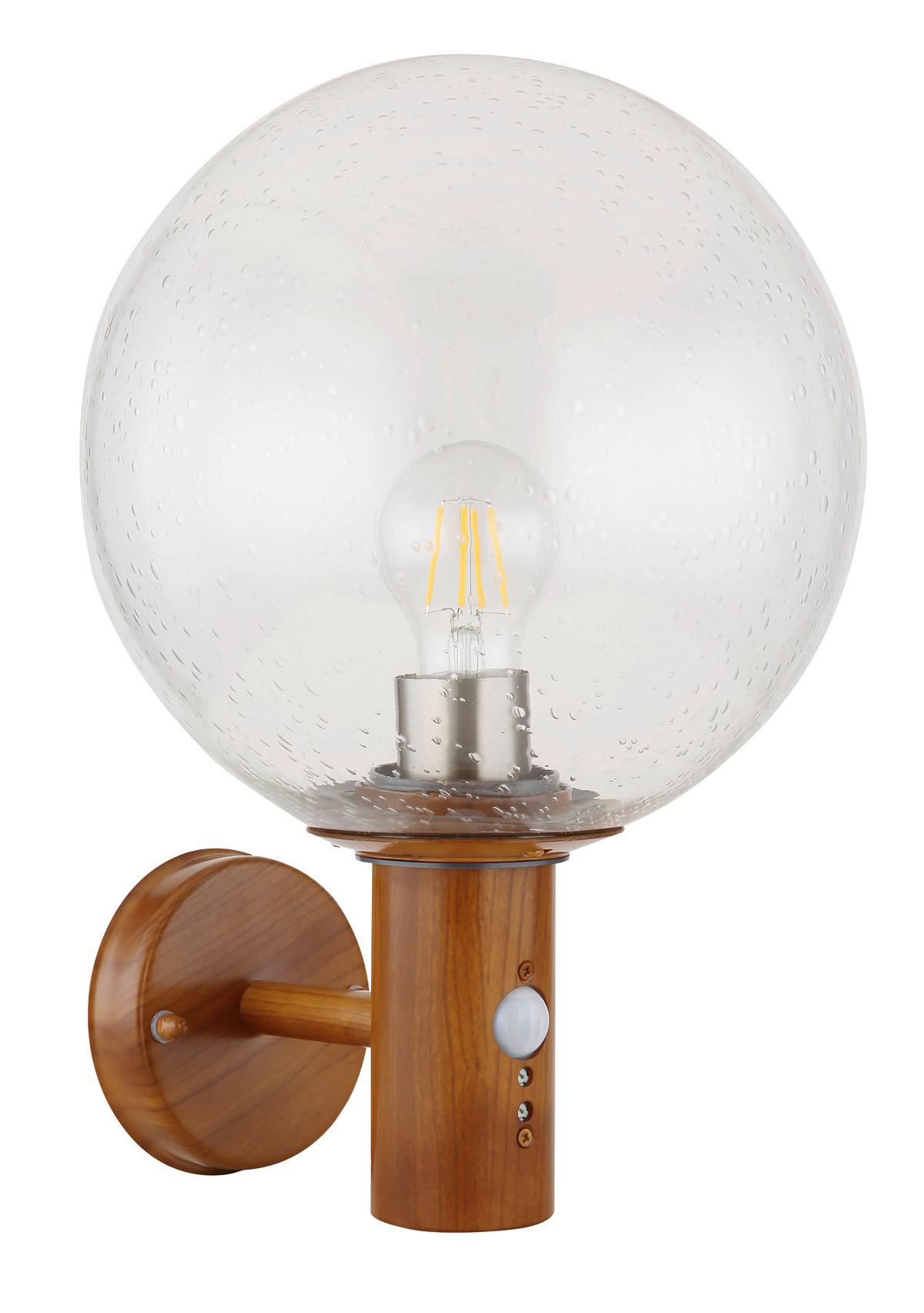 Zunanja Stenska Svetilka Ossy, Barva Lesa, Senzor Gibanja - rjava/prozorno, Basics, kovina/steklo (25/37cm) - Globo