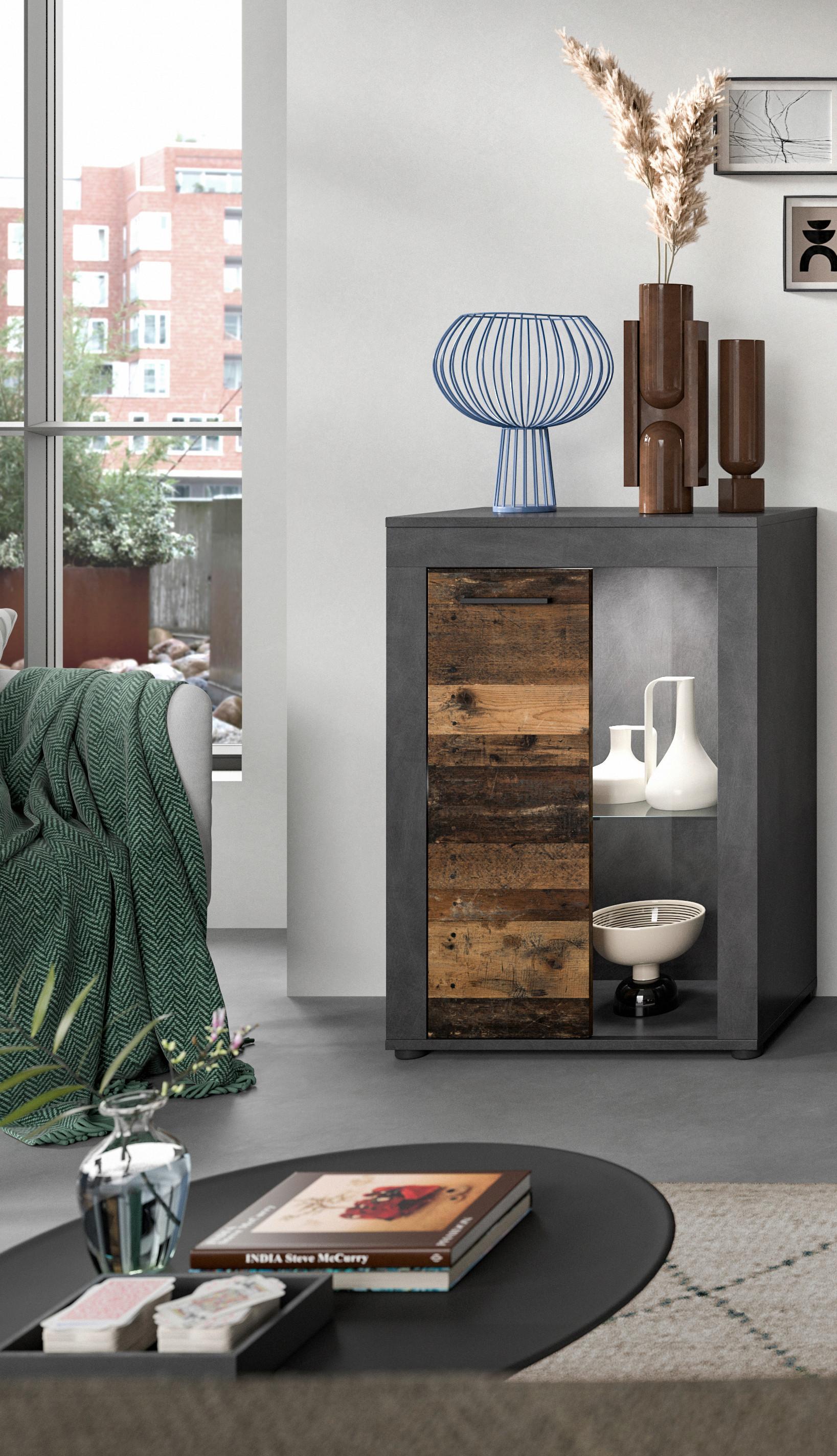 Vitrina Jam - prirodne boje/crna, Design, staklo/drvni materijal (86/60/35cm) - Modern Living