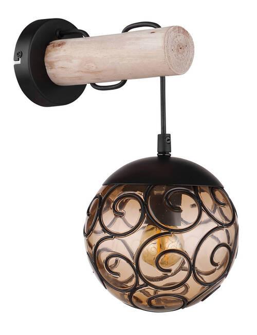 Wandleuchte Maxi max. 9 Watt - Schwarz/Naturfarben, KONVENTIONELL, Holz/Kunststoff (15/24,5/36cm) - Globo