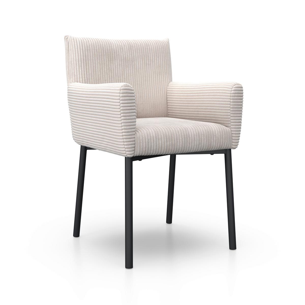 Armlehnstuhl Sofia Beige Cord Gepolstert - Beige/Schwarz, MODERN, Holz/Textil (57/87/58cm) - Bessagi Home