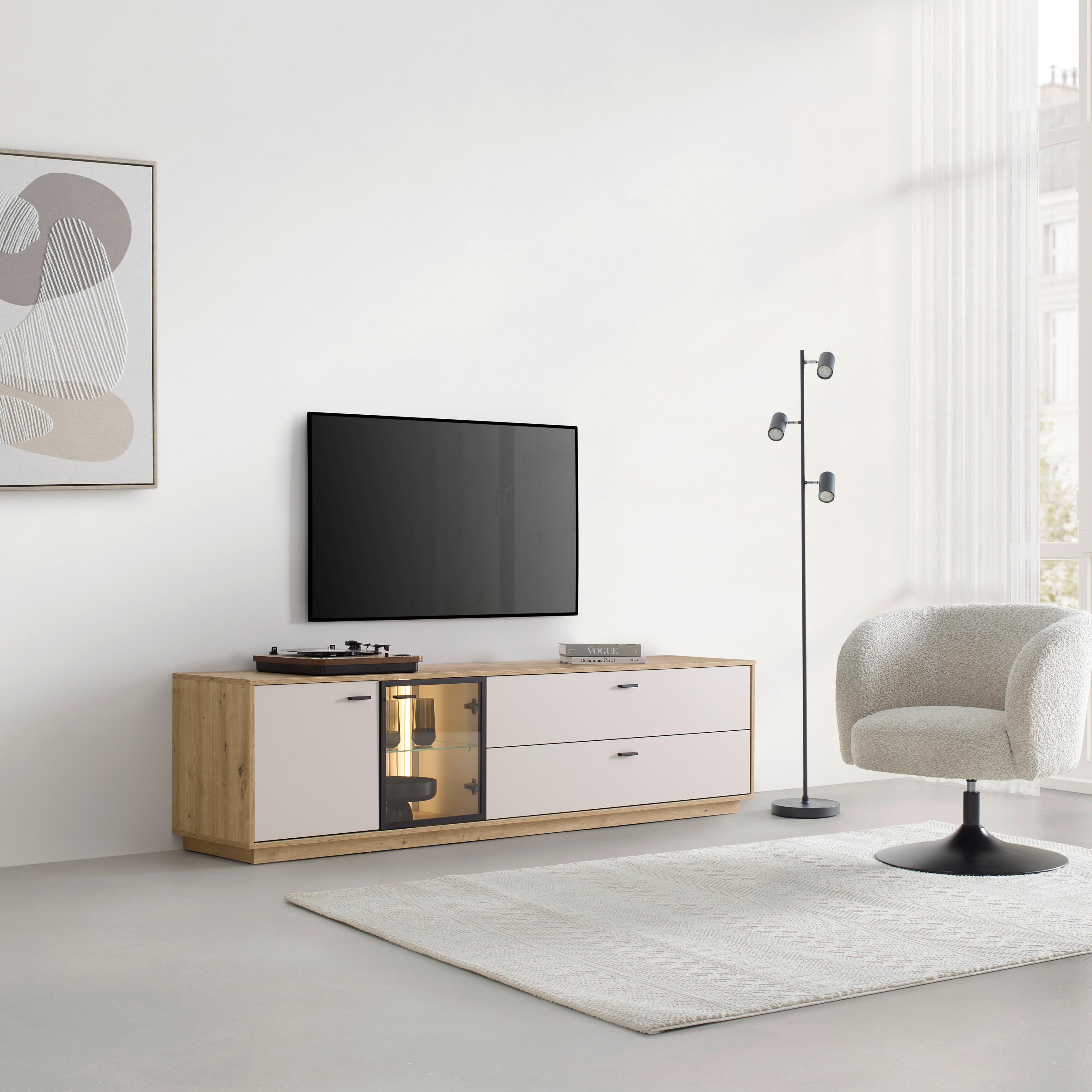 TV-Element Cremona Kaschmir/Eiche Artisan - Kaschmir/Schwarz, MODERN, Glas/Holzwerkstoff (210/55/45cm) - Premium Living