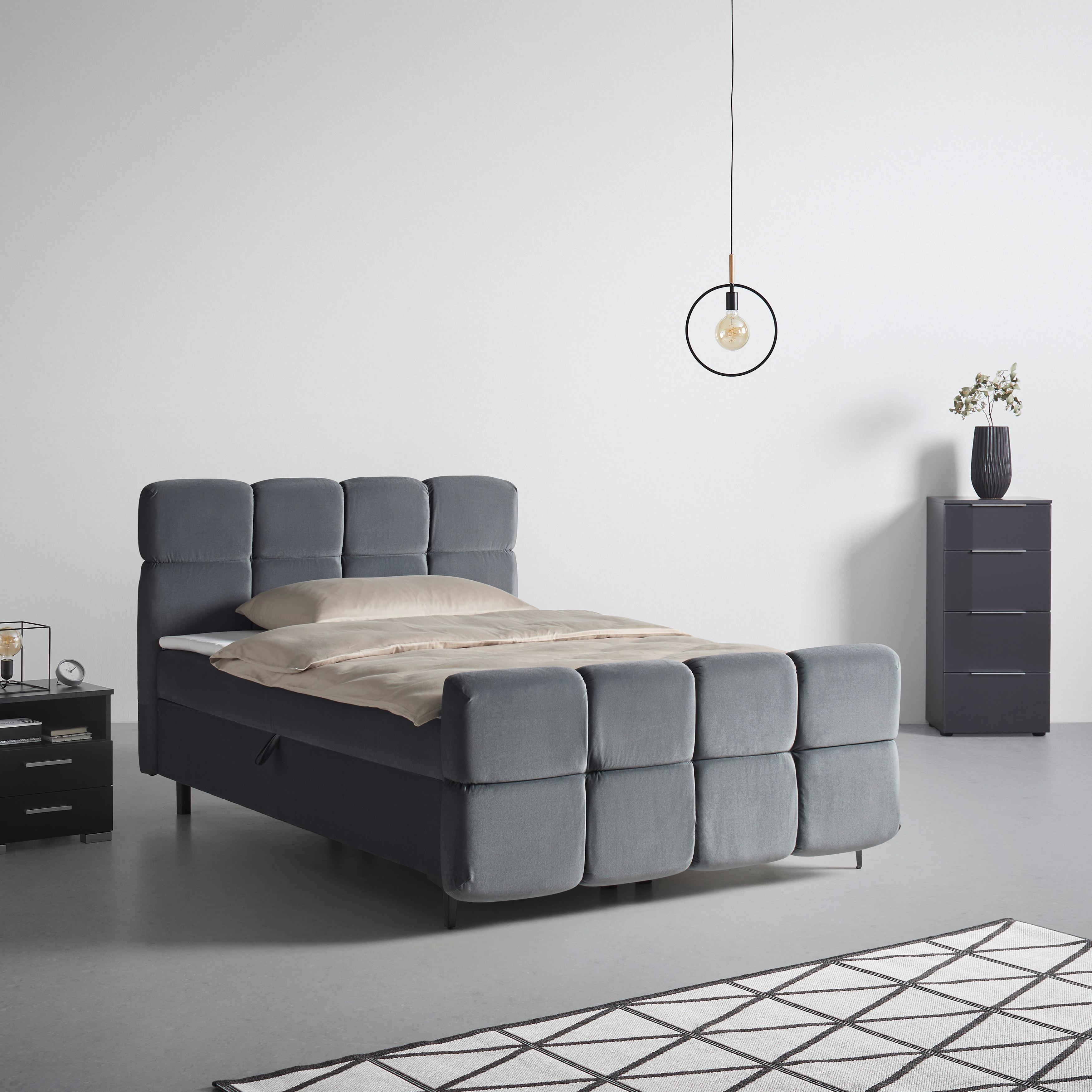 Boxbett Mona Anthrazit ca. 140x200cm - Anthrazit/Schwarz, KONVENTIONELL, Kunststoff/Textil (140/200cm) - Mömax