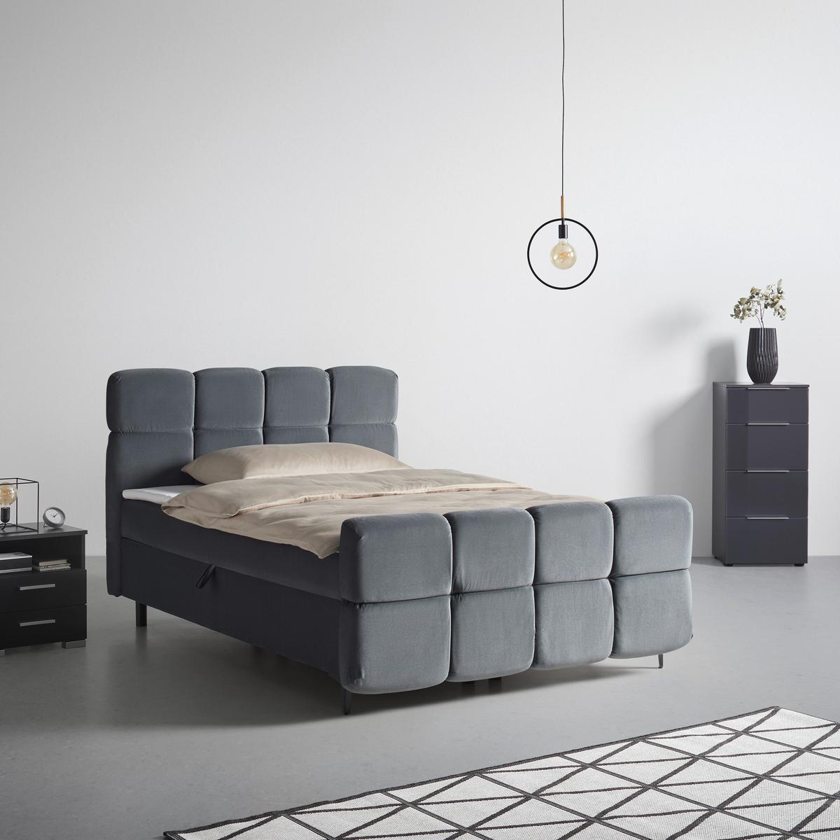 Boxbett Mona Anthrazit ca. 140x200cm - Anthrazit/Schwarz, KONVENTIONELL, Kunststoff/Textil (140/200cm) - Mömax