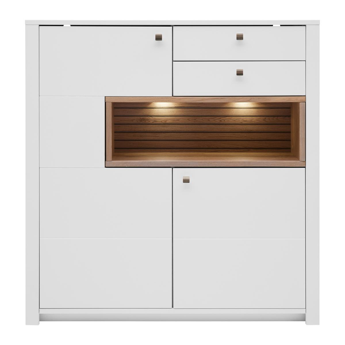 Highboard Whitehouse 10Q8WR22 Weiss/Eichefarben - Weiss/Edelstahlfarben, Modern, Holz/Holzwerkstoff (132/138/41cm) - Premium Living