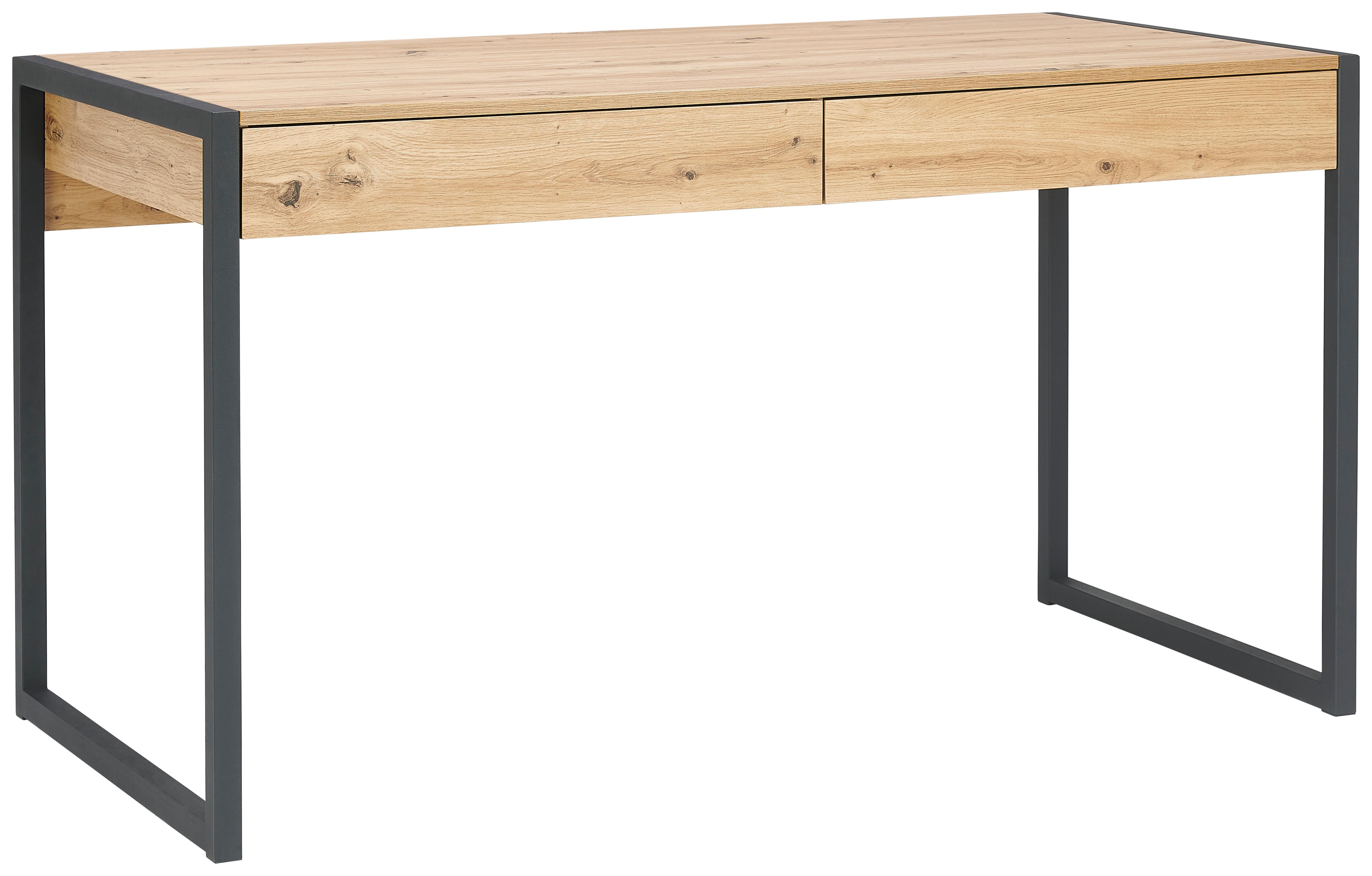 BIURKO SLIMLINE - czarny/dąb artisan, Modern, materiał drewnopochodny/metal (140/70/75cm) - MID.YOU
