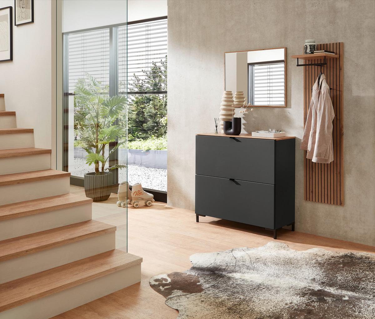 SZAFKA UCHYLNA NA BUTY DIANA - czarny/kolor grafitowy, Modern, materiał drewnopochodny/metal (100/84/37cm) - Voleo