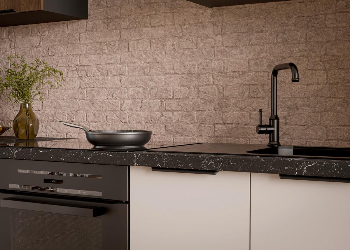 Bucatarie fara electrocasnice ARONA/MONZA - cașmir/culoare lemn de nuc, Modern, material pe bază de lemn (260/210/60cm) - Modern Living