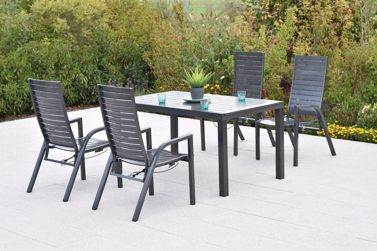 Gartentischgruppe Siros 5-tlg. Graphitfarben - Graphitfarben, KONVENTIONELL, Textil/Metall - Gardenson