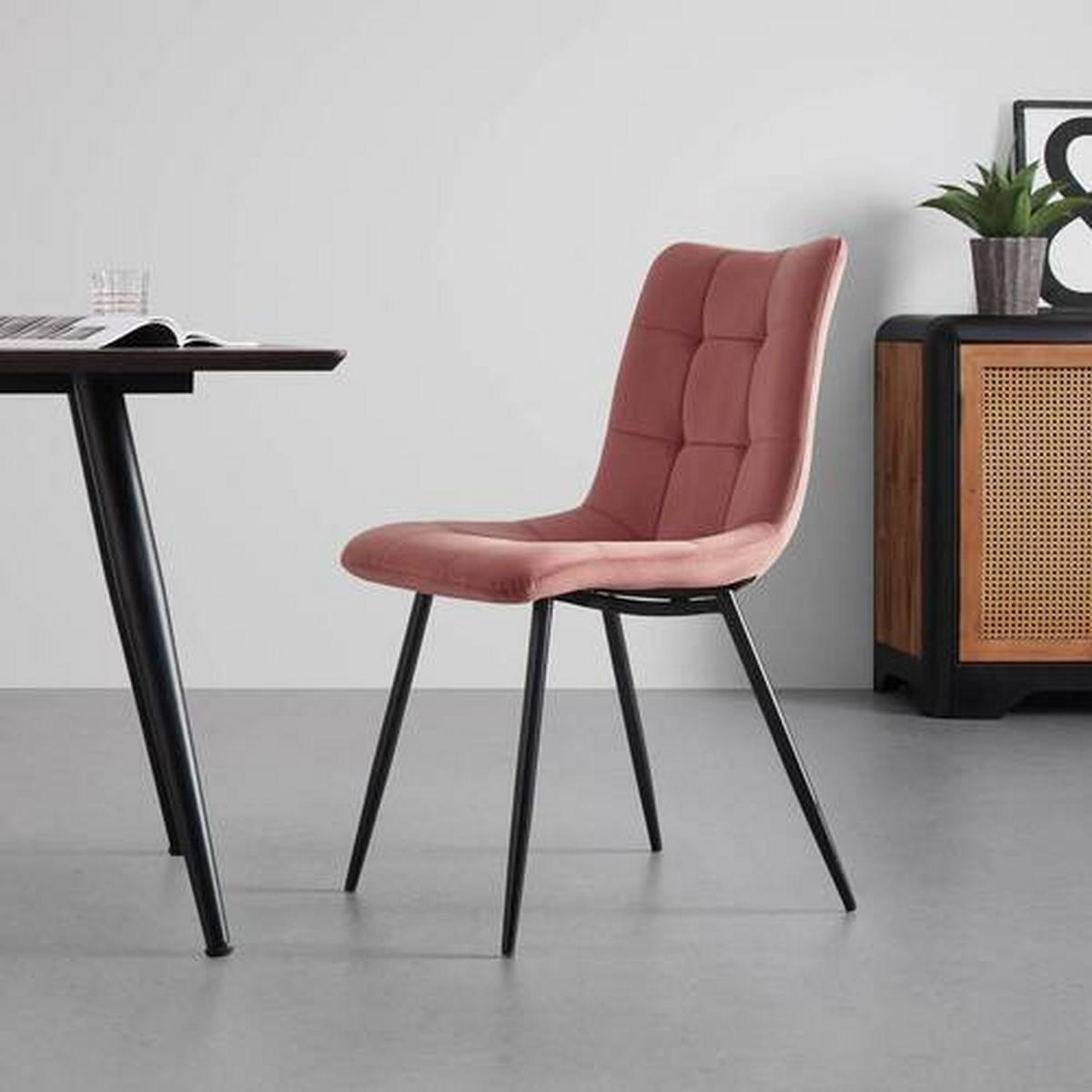 Stuhl Suri Rosa Samt Gepolstert - Schwarz/Rosa, MODERN, Holz/Textil (46/87/59cm) - Bessagi Home