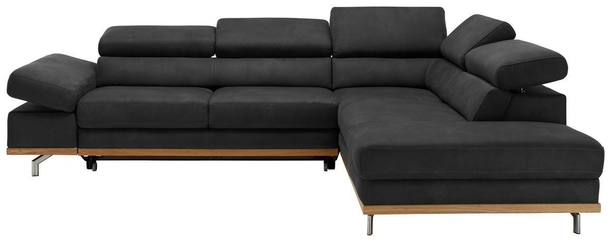 Wohnlandschaft Carmen in Schwarz mit Bettfunktion - Chromfarben/Schwarz, KONVENTIONELL, Holz/Textil (292/93/226cm) - Based