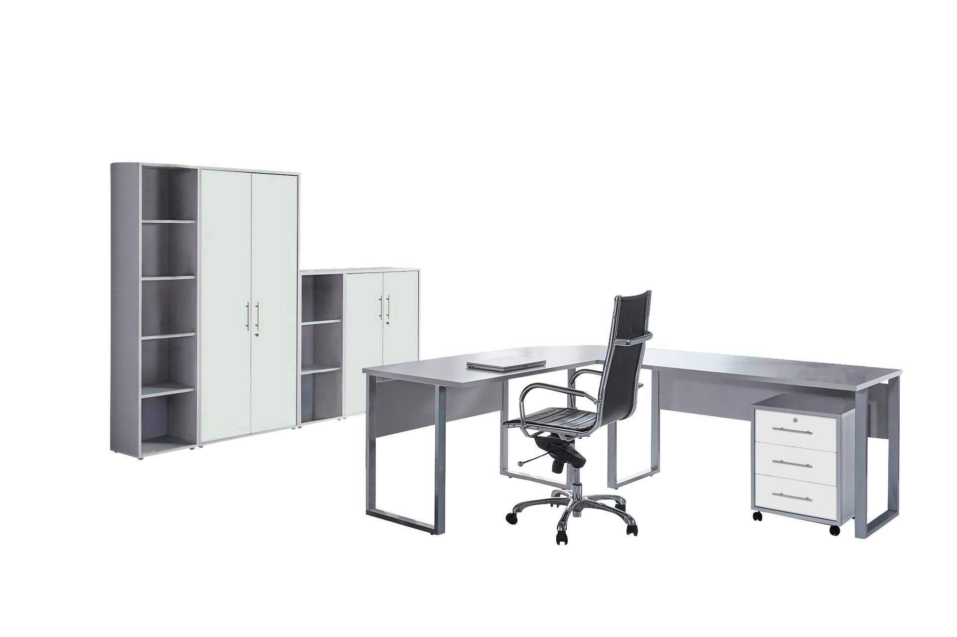 Büro Office Edition Set 4 Grau/Weiß - Weiß/Grau, MODERN, Holzwerkstoff - MID.YOU