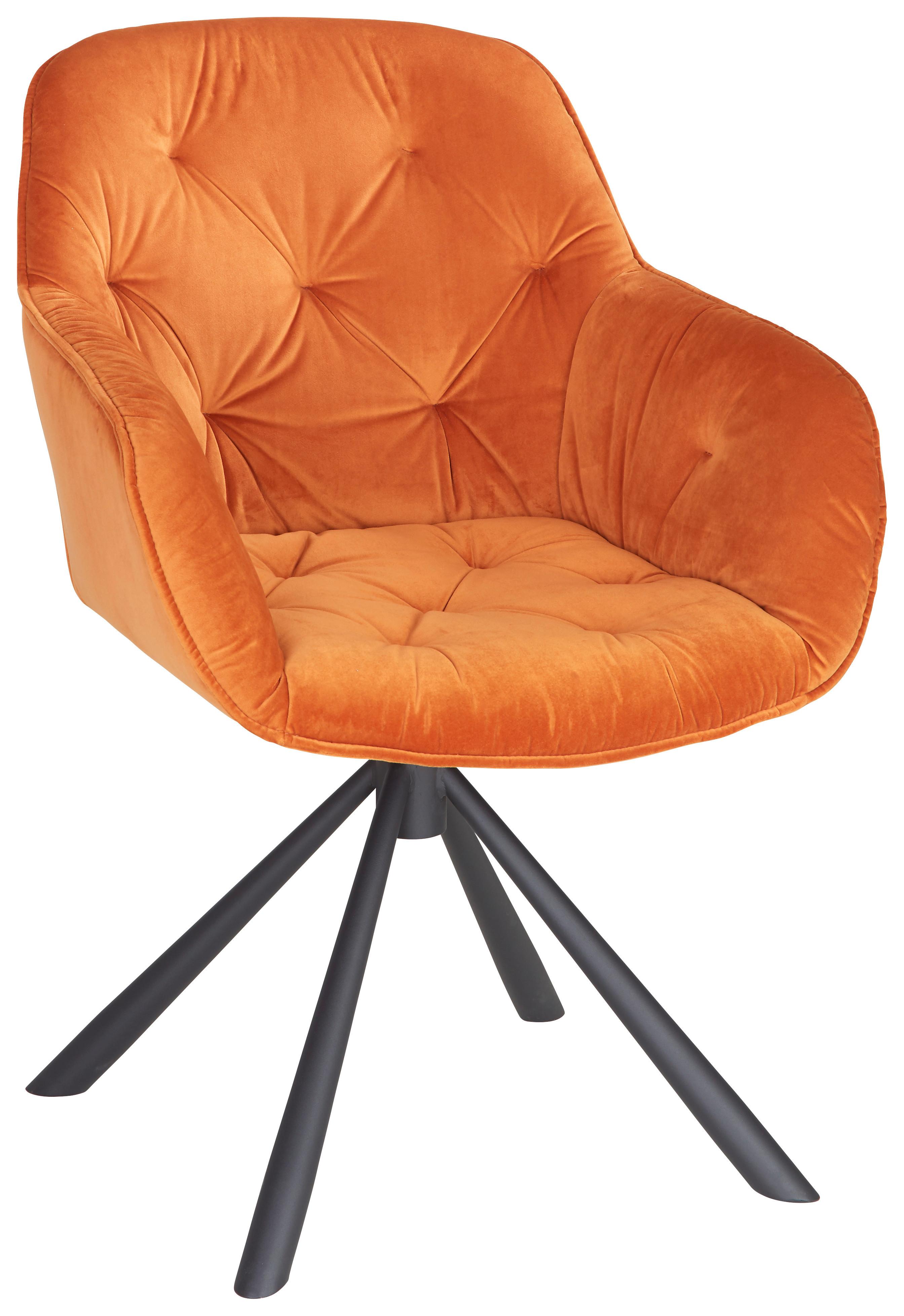 Armlehnstuhl Eileen aus Samt in Orange - Schwarz/Orange, Lifestyle, Textil/Metall (63/86/66cm) - Premium Living