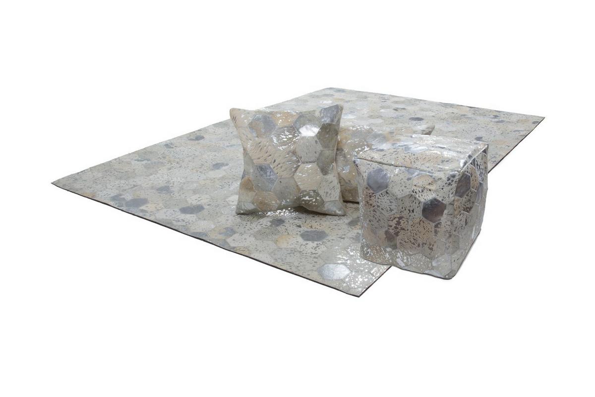 POUF DAZZLE 200 - Silberfarben/Grau, Design, Leder (45/45/45cm) - Kayoom