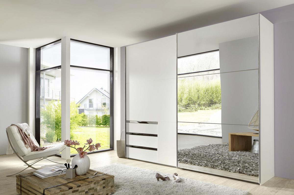 Ormar S Kliznim Vratima Level 36a - bijela/boje kroma, Moderno, staklo/drvni materijal (200/216/65cm) - Modern Living