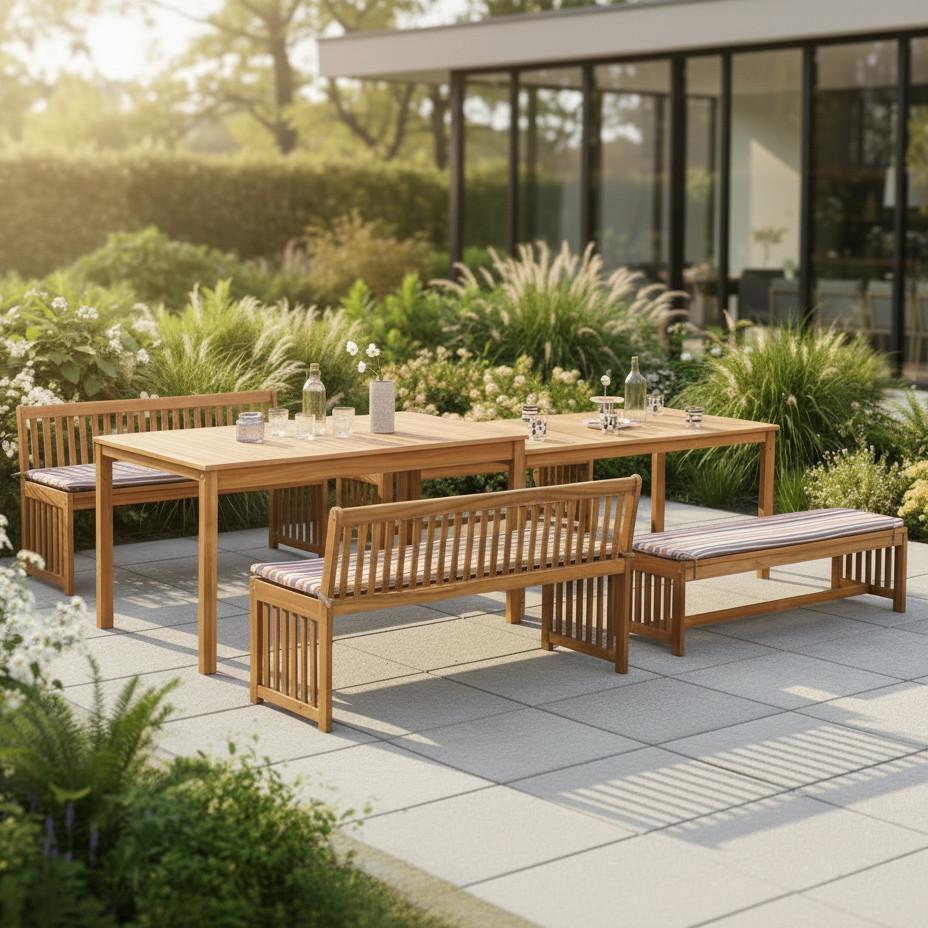 Gartengarnitur Hawaii Holz natur inkl. 4 Auflagen - Multicolor/Akaziefarben, Basics, Holz/Textil - Gardenson