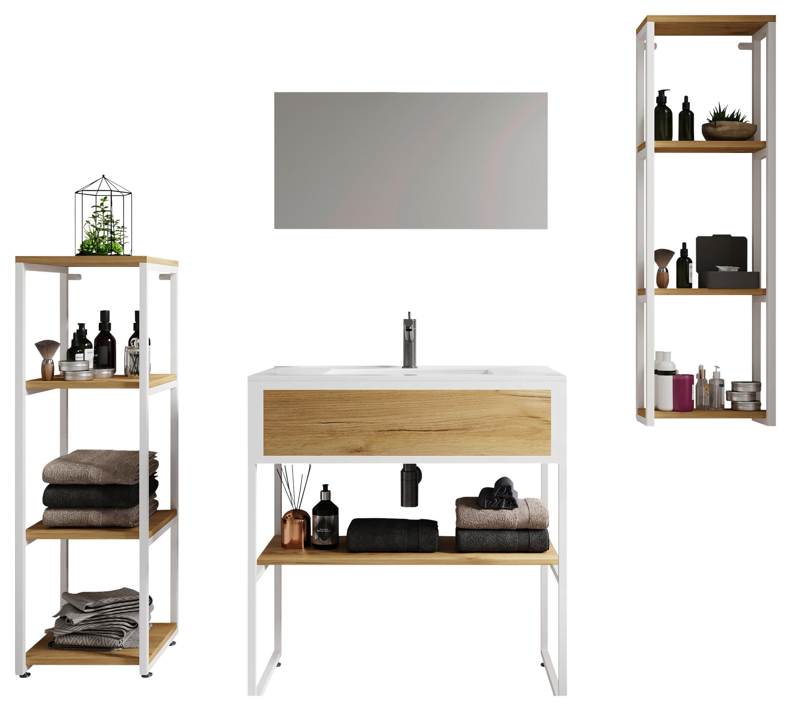 Kopalnica Bitila 80, Bela, Barva Hrasta, 5-Delno - črna/bela, Moderno, kovina/umetna masa (150cm) - MID.YOU