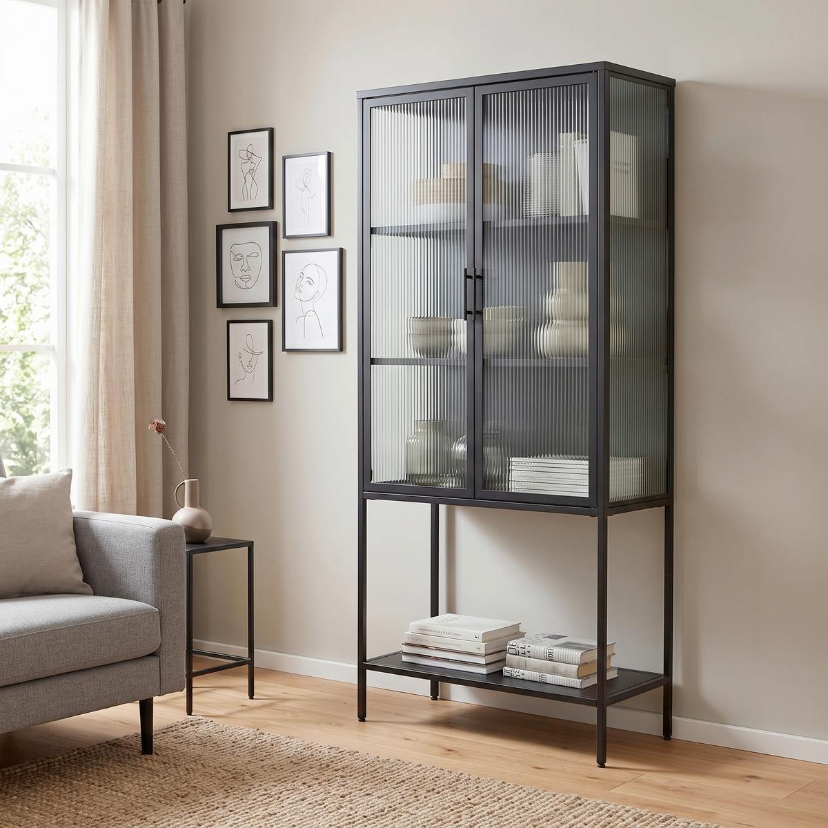 Vitrine Cube in Schwarz - Klar/Schwarz, MODERN, Glas/Metall (80/180/38cm) - Premium Living